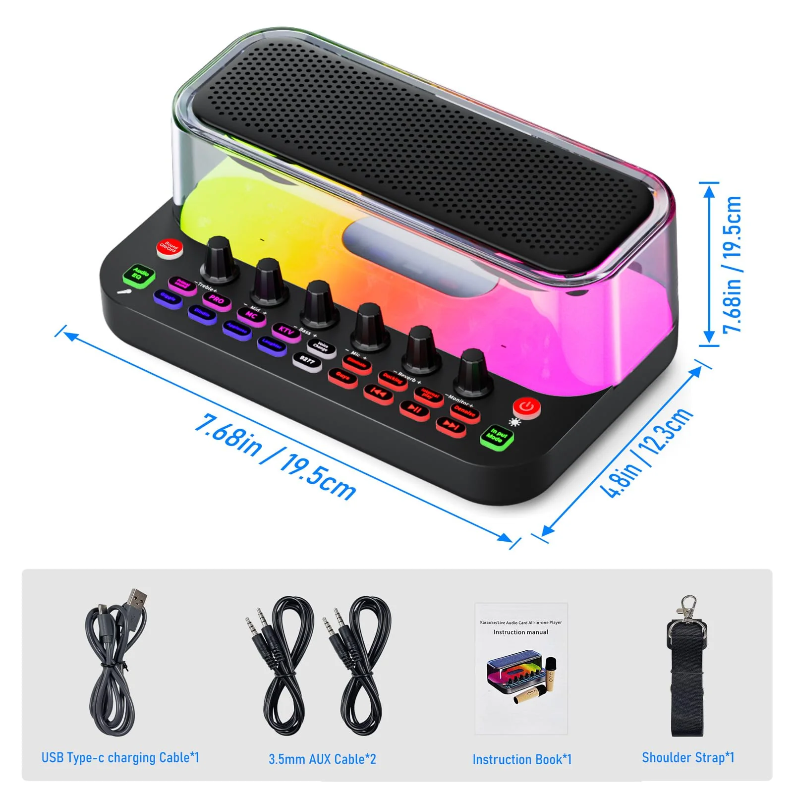 SY11 Portable Live Streaming Sound Card Mixer, Mini Bluetooth Karaoke Machine w/ 2 Wireless Microphone, RGB Lights & Voice Change Sound Effects, Easy Set up Bluetooth Audio Podcast Equipment for PS5 SY11 - Image 6