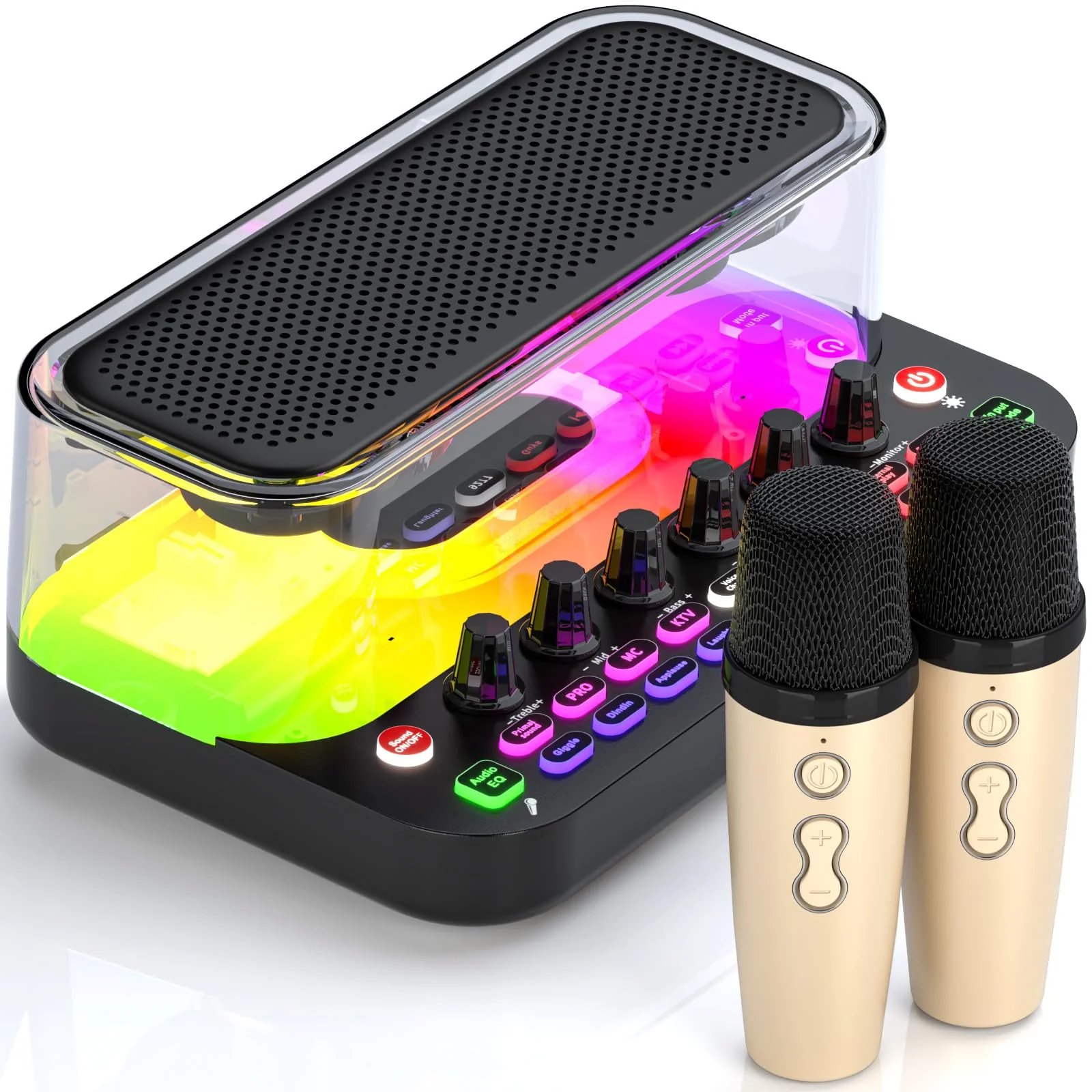 SY11 Portable Live Streaming Sound Card Mixer, Mini Bluetooth Karaoke Machine w/ 2 Wireless Microphone, RGB Lights & Voice Change Sound Effects, Easy Set up Bluetooth Audio Podcast Equipment for PS5 SY11 - Image 7
