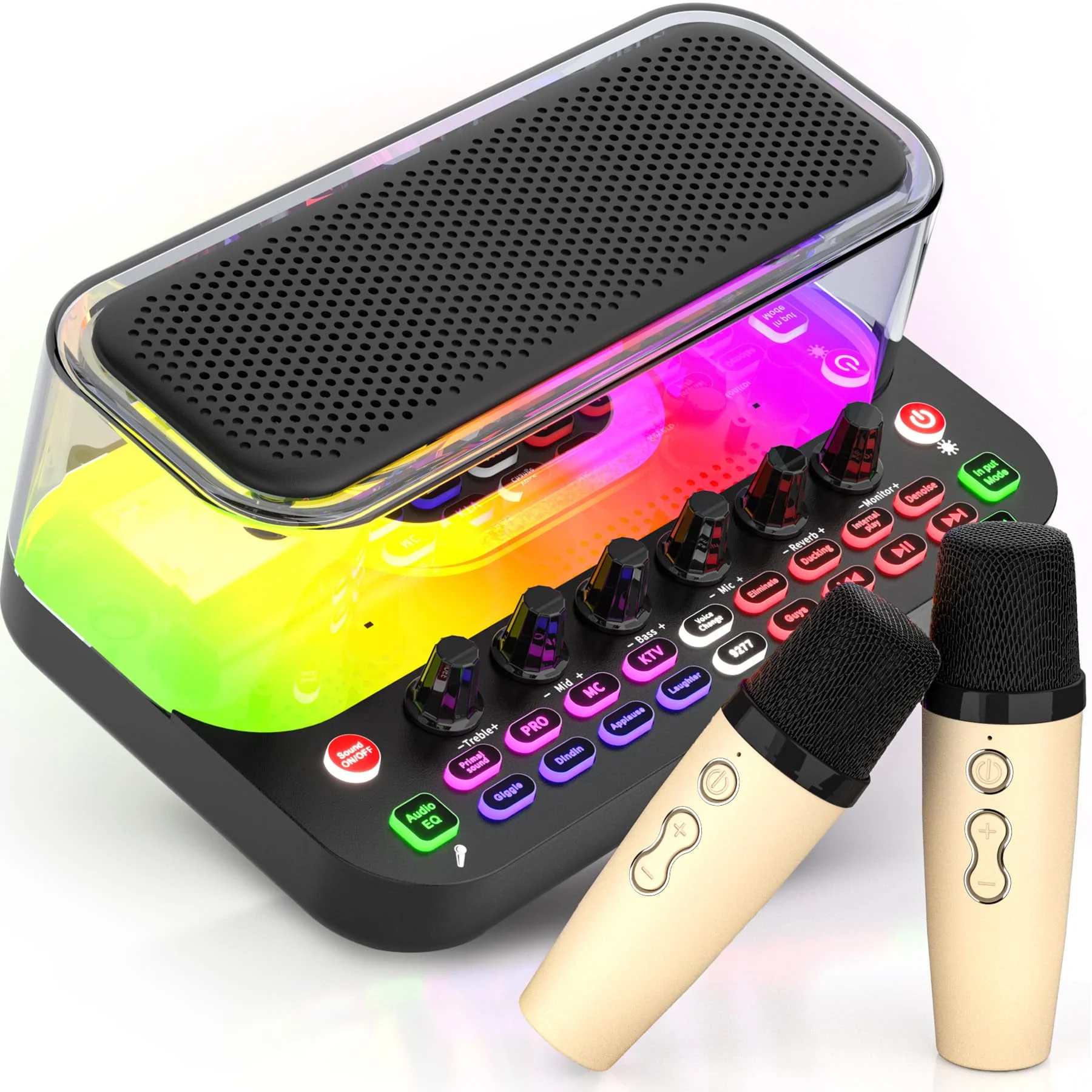 SY11 Portable Live Streaming Sound Card Mixer, Mini Bluetooth Karaoke Machine w/ 2 Wireless Microphone, RGB Lights & Voice Change Sound Effects, Easy Set up Bluetooth Audio Podcast Equipment for PS5 SY11 - Image 8