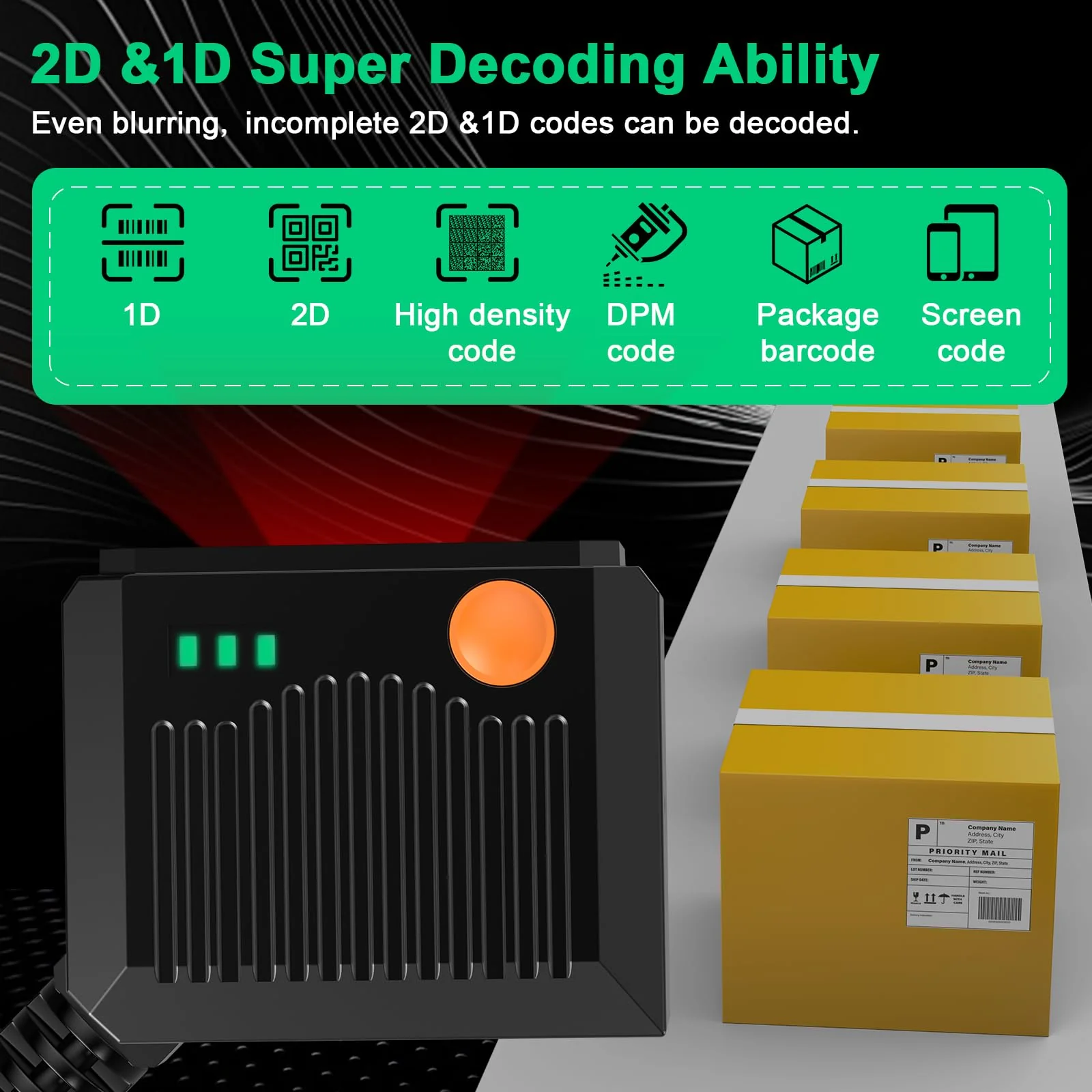 Symcode 2D Barcode Scanner - Fixed Mount, Ultra-Rugged Metal Cover, Auto Sensing 1D 2D QR Code Scanner - Image 3
