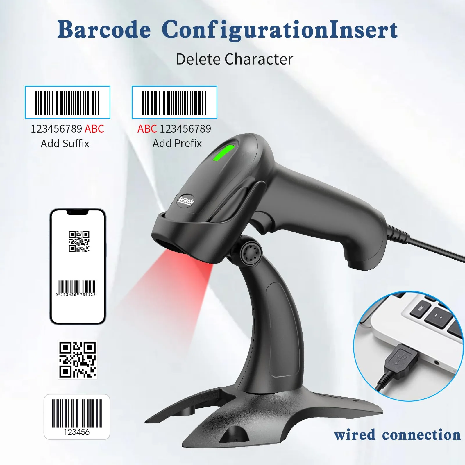 Symcode Barcode Scanner with Stand USB Wired Inventory 2D 1D QR Code Scanner with Automatic Hands-Free Scanning Barcode Reader Scanner for Computer POS MAC - Image 2