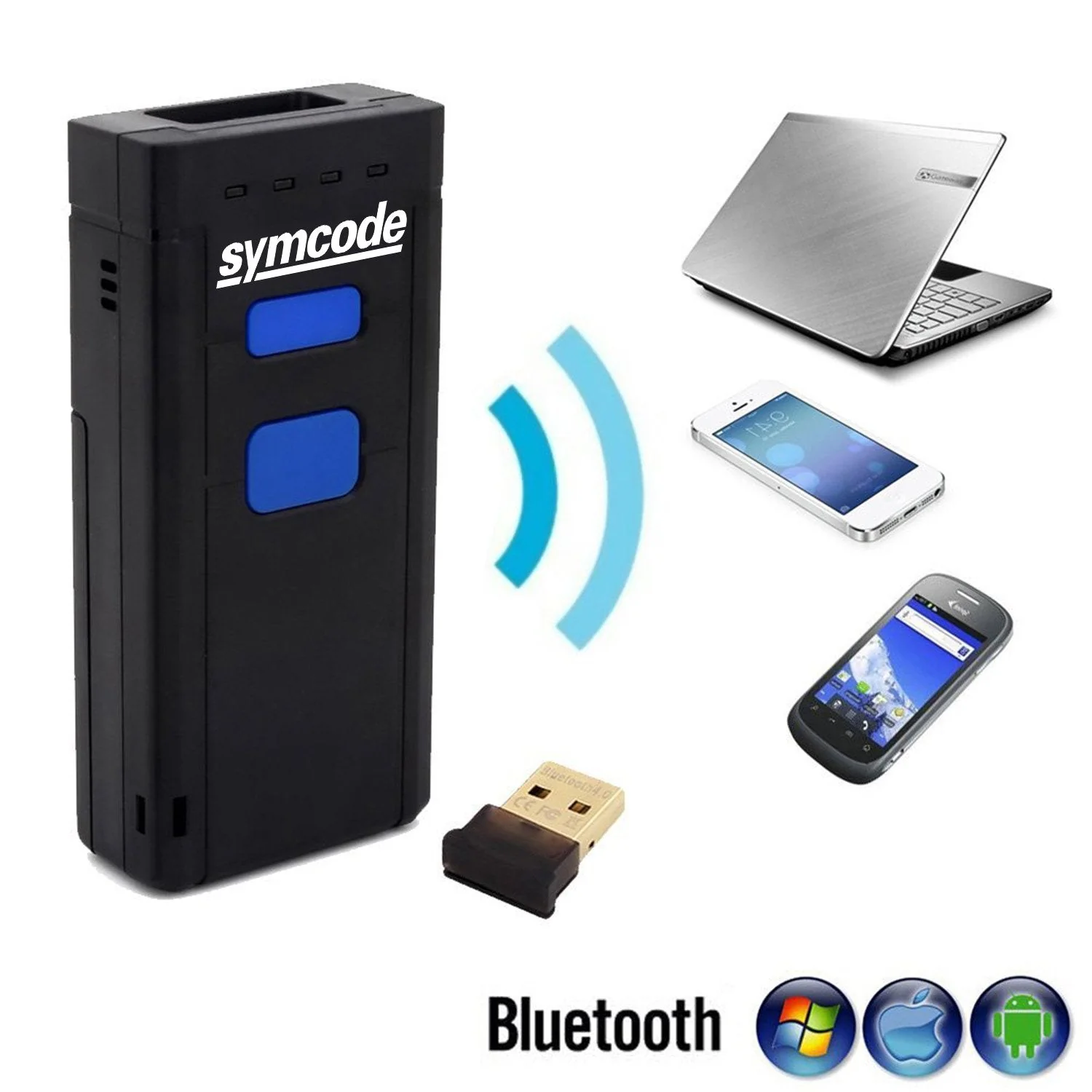 Symcode Bluetooth Wireless Barcode Scanner,Compatible with Bluetooth Function & 2.4GHz Wireless, Portable Barcode Reader Work with Windows, Mac,Android, iOS Phones, Tablets or Computers Laser 1D Bluetooth Scanner - Image 4
