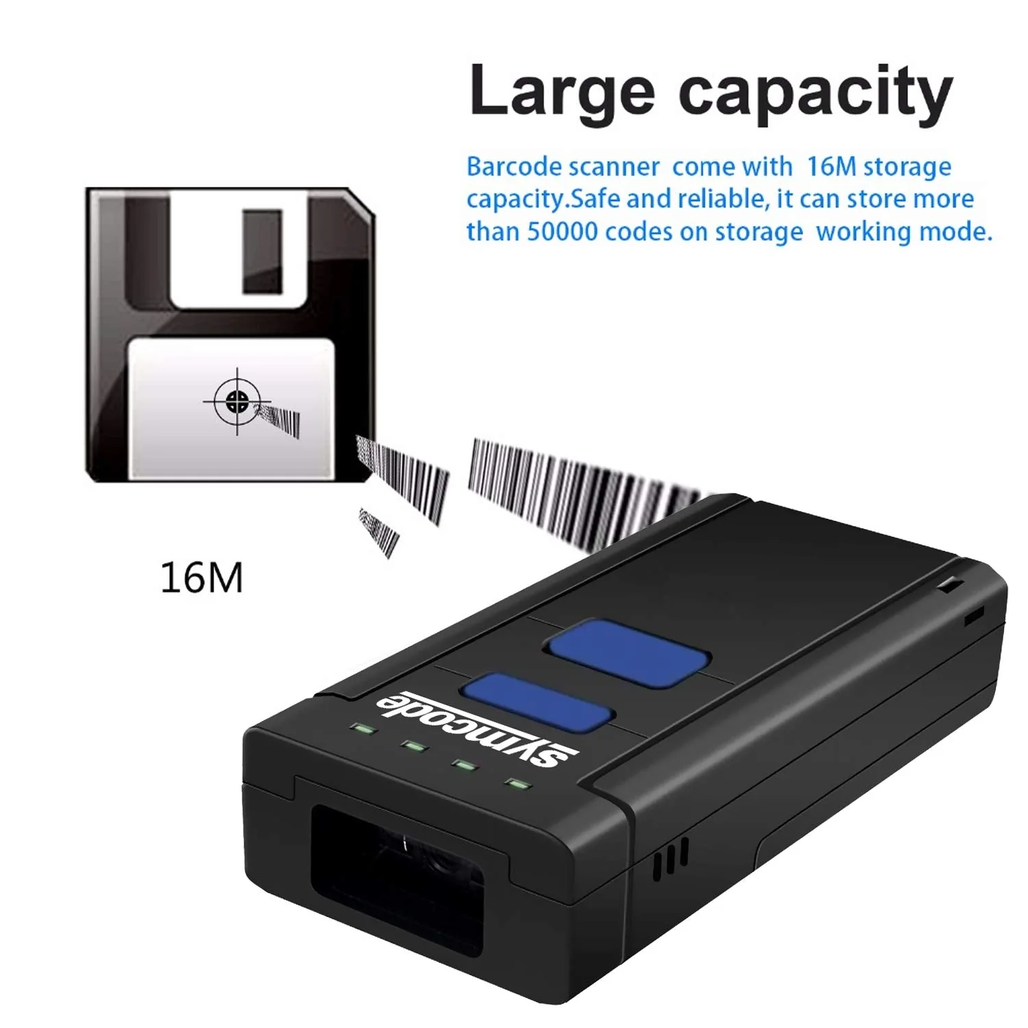 Symcode Bluetooth Wireless Barcode Scanner,Compatible with Bluetooth Function & 2.4GHz Wireless, Portable Barcode Reader Work with Windows, Mac,Android, iOS Phones, Tablets or Computers Laser 1D Bluetooth Scanner - Image 7