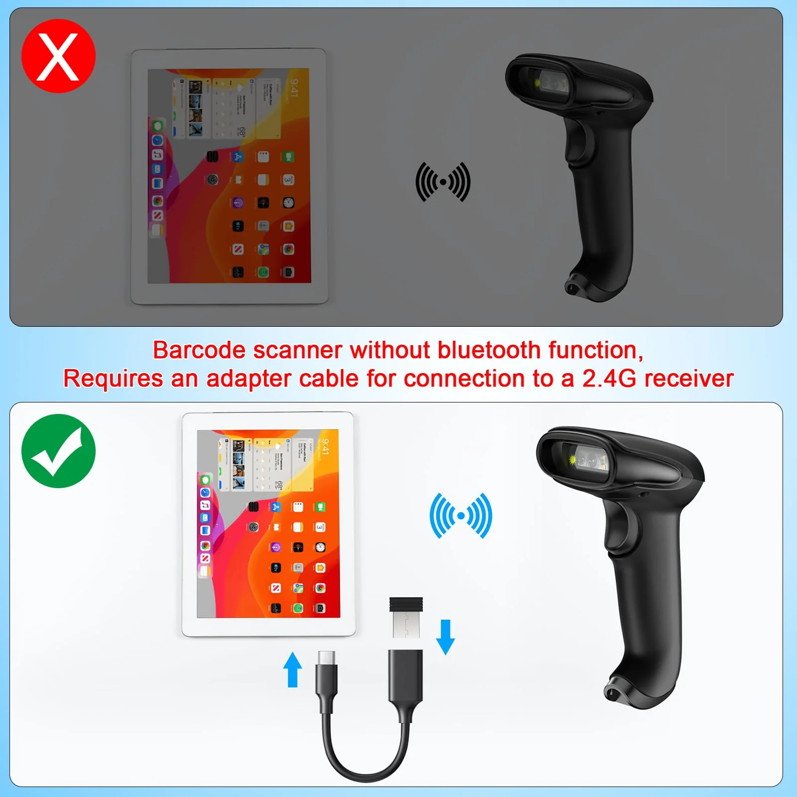 Symcode Wireless Barcode Scanner Versatile 2-in-1 (2.4Ghz Wireless+USB 2.0 Wired) Handheld Automatic 1D Laser Barcode Scanner 328 Feet Transmission Distance Rechargeable 1D Laser Bar Code Scanner Wireless Barcode Scanner 1D - Image 9