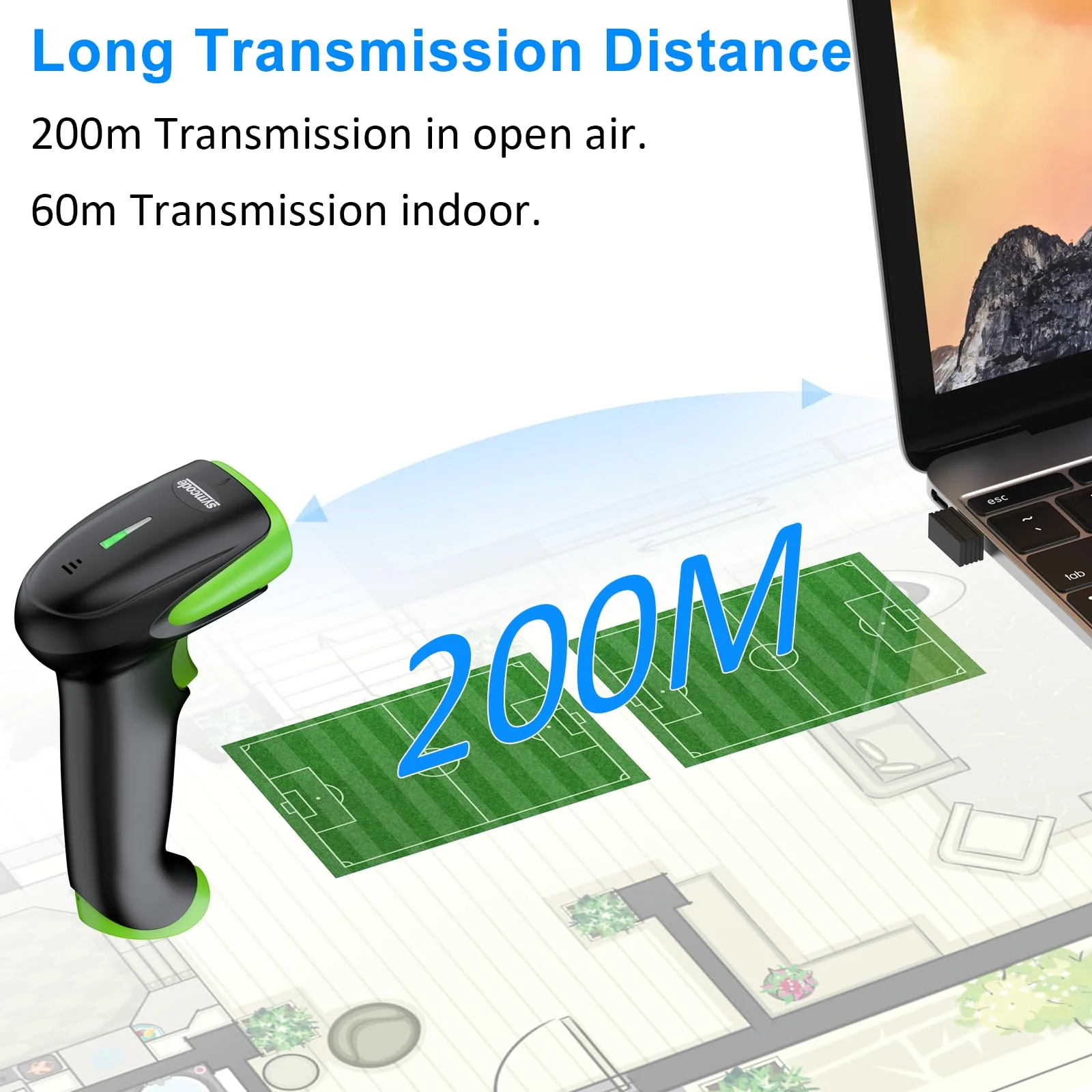 Symcode Wireless Bluetooth Barcode Scanner,Bluetooth & USB Wired & 2.4G Wireless Connection Ergonomics Handheld Barcode Scanner Reader, 2D 1D QR Code Automatic Fast Precise scanning Scanner Green - Image 4
