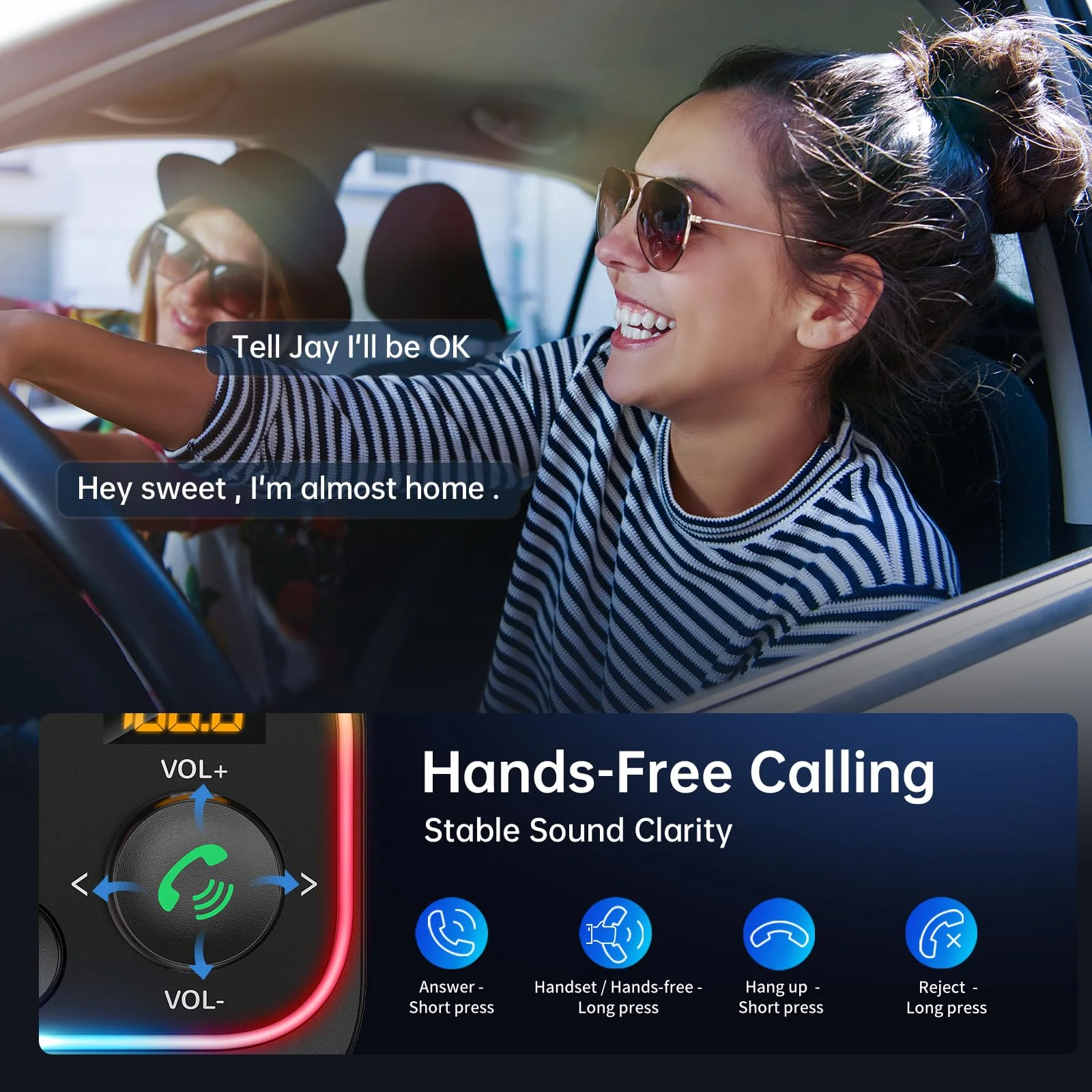 Syncwire Bluetooth 5.4 FM Transmitter Car Adapter 54W (PD 36W & 18W) [Stronger Dual Mics] [Light Switch] [HiFi Bass Sound] [Fast Charging] Wireless Radio Receiver Hands-Free Calling LED Display Black - Image 7
