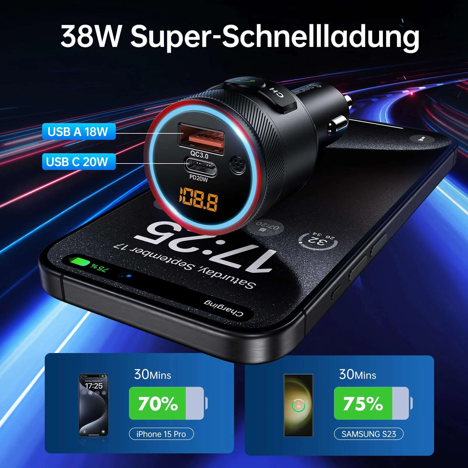 Syncwire Bluetooth 5.4 FM Transmitter for Car, 38W PD&QC3.0 Dual USB Charging Bluetooth Car Adapter Microphone & Bass Sound MP3 Music Player FM Kit with Hands-Free Calling Black - Image 4