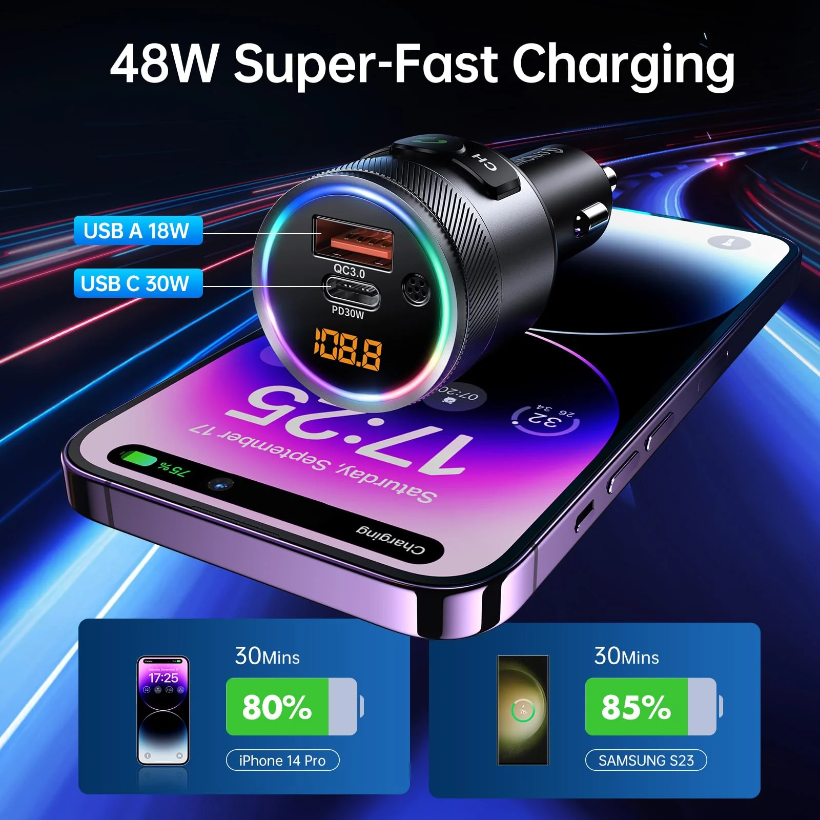 Syncwire Bluetooth 5.4 FM Transmitter for Car, 38W PD&QC3.0 Dual USB Charging Bluetooth Car Adapter Microphone & Bass Sound MP3 Music Player FM Kit with Hands-Free Calling Silver - Image 3