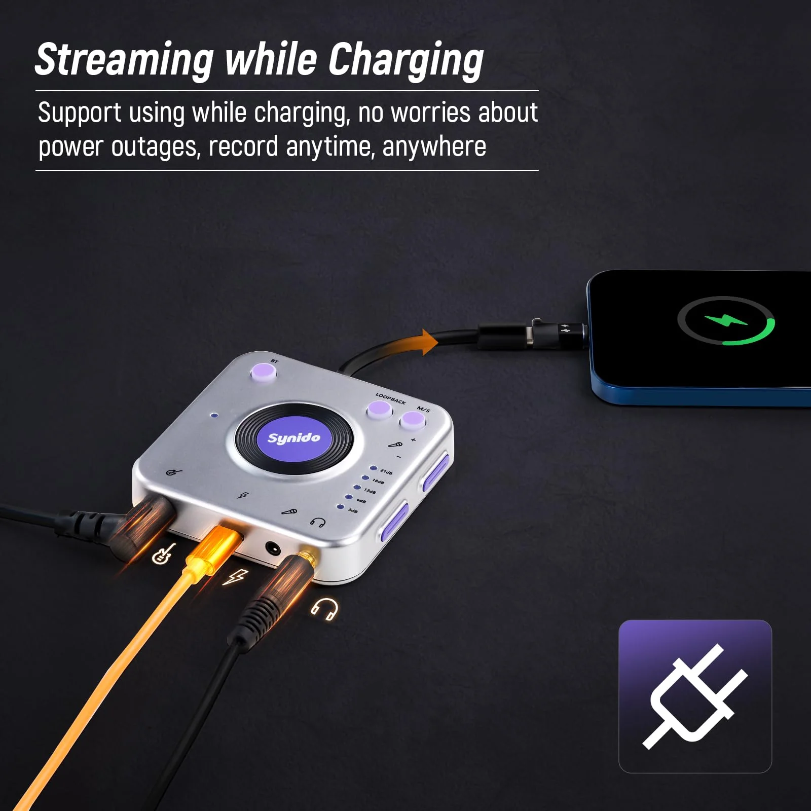 Synido Portable Guitar Audio Interface, 24-bit/96kHZ Audio Adapter with USB-C, Inst./Headphone Ports for Live Streaming, Music Recording Equipment for iPad/iPhone/Android/Mac/PC/Laptop, (A20) - Image 6