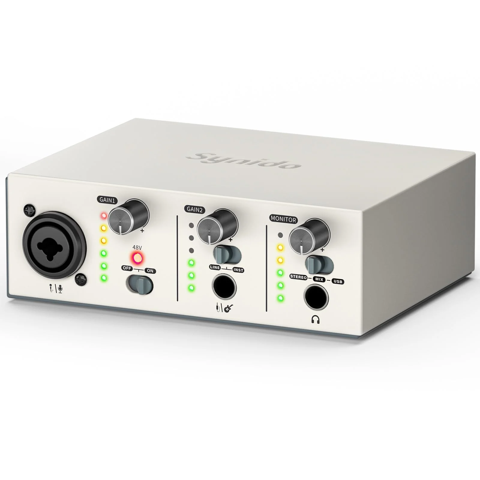 Synido Solo USB C Audio Interface for Recording Music, Streaming, Podcasting with XLR, Line Input, 24bit/48kHz, 48V Phantom Power, 2-channel, Silver Solo Audio Interafce-Silver - Image 8