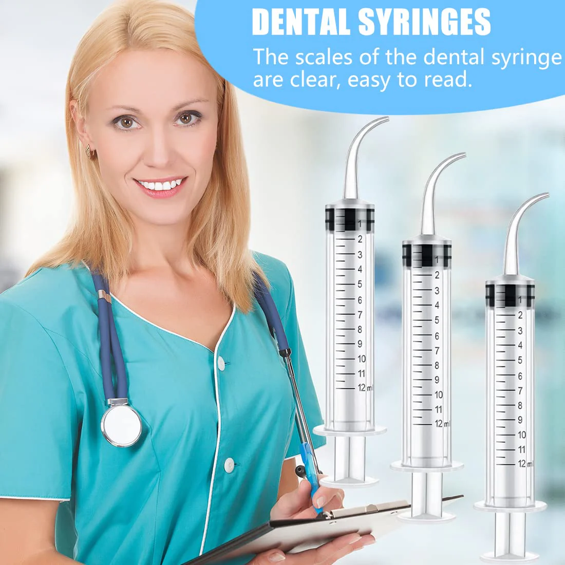 Syringe 12 ml Plastic Curved Syringe Mouth Syringe Dental Irrigation Syringe Wisdom Teeth Syringe for Oral Dental Care Cleaning - Image 3
