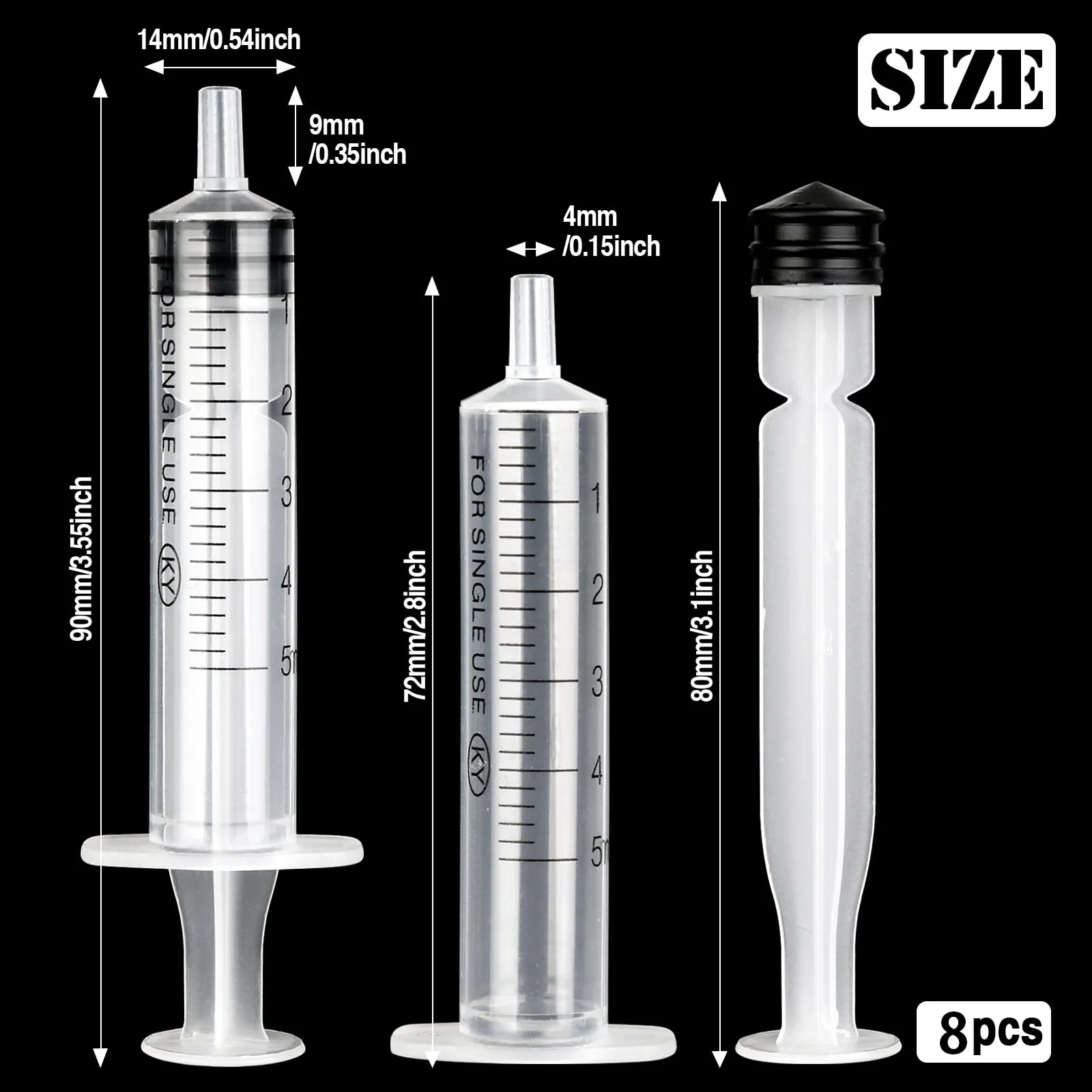 Syringe 5 ml, Pack of 8 Plastic Syringe, Plastic Syringe, Dosing Syringe, Reusable Liquid Syringe for Liquid Measurement and Dispensing, Animal Feeding, Plant Watering - Image 2