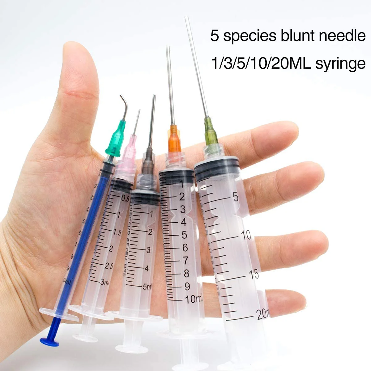 Syringe Set with Blunt Needles, 1ml, 3ml, 5ml, 10ml with 14g, 15g, 16g, 18g, 20g Blunt Needles and Syringe Cap for DIY Craft Refill Glue, Industrial Applications (8 Pieces) Pack of 8 - Image 3