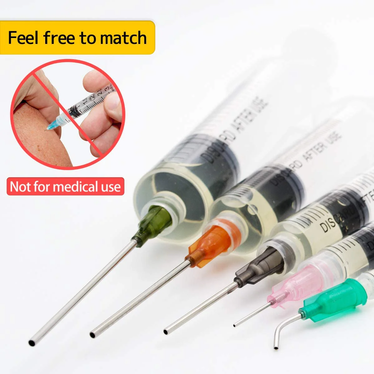 Syringe Set with Blunt Needles, 1ml, 3ml, 5ml, 10ml with 14g, 15g, 16g, 18g, 20g Blunt Needles and Syringe Cap for DIY Craft Refill Glue, Industrial Applications (8 Pieces) Pack of 8 - Image 4
