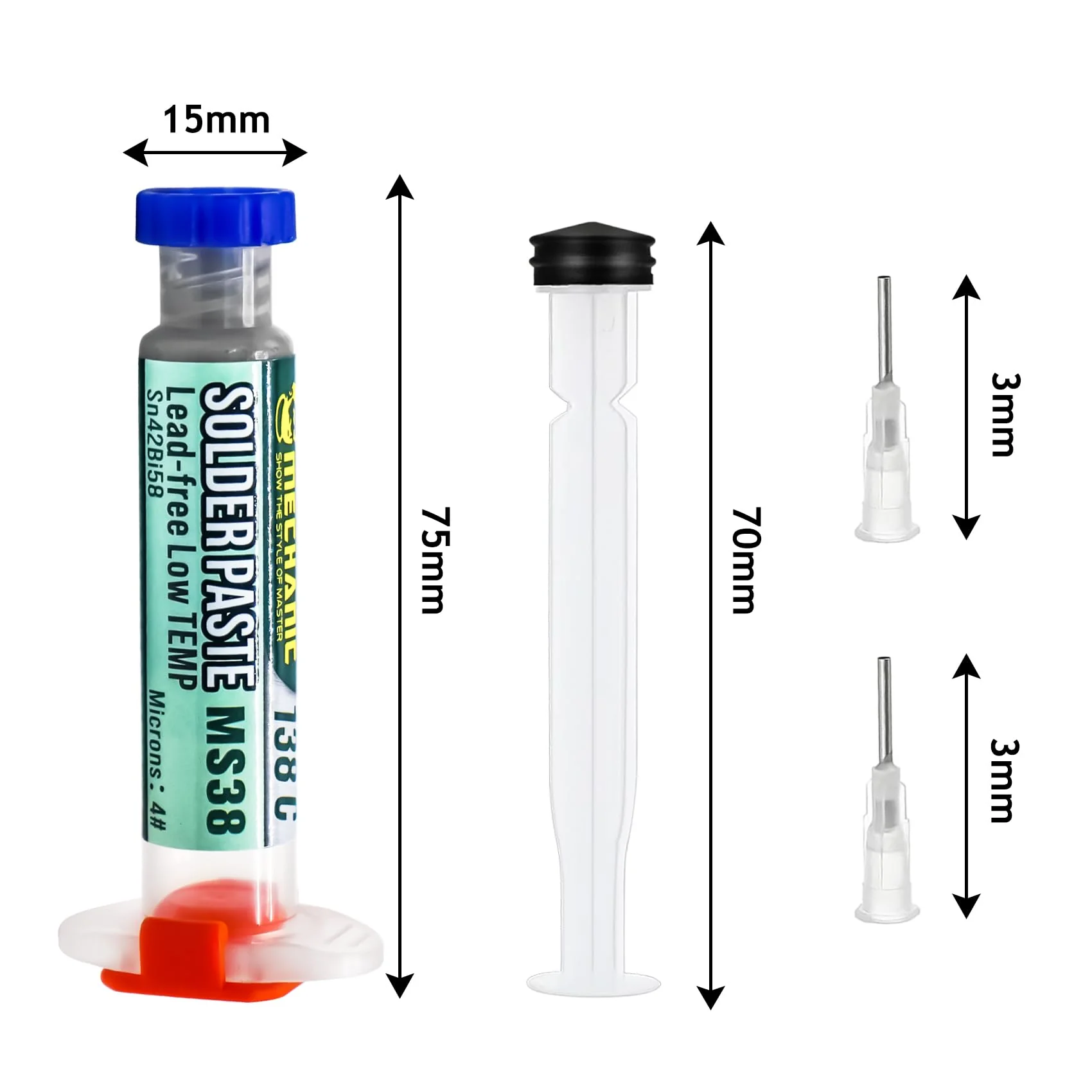 Syringe Soldering Paste, Sn42 Bi58 Soldering Paste SMD, Lead-Free Soldering Paste with 2 Dosing Tools and Push Rods, No Cleaning Required, Low Temperature 138°C, for BGA SMT Solder (20g) - Image 2