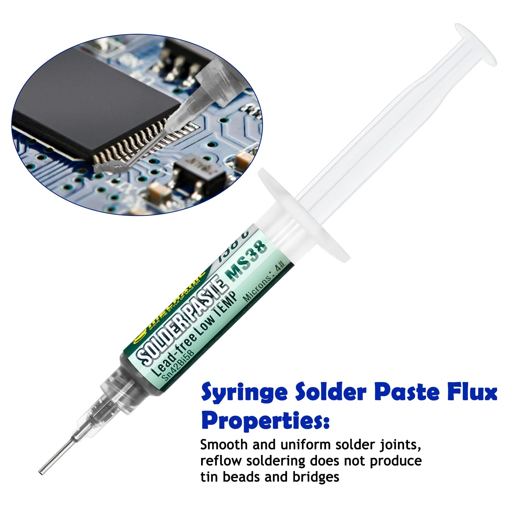 Syringe Soldering Paste, Sn42 Bi58 Soldering Paste SMD, Lead-Free Soldering Paste with 2 Dosing Tools and Push Rods, No Cleaning Required, Low Temperature 138°C, for BGA SMT Solder (20g) - Image 4