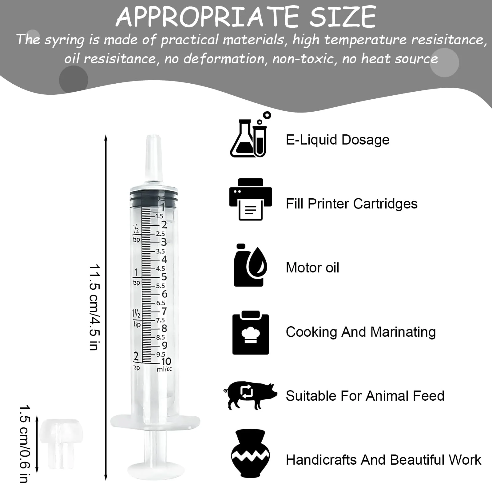 Syringes 10 ml - Pack of 20 Syringes with Lid, Syringe Without Needle, Plastic Syringe, Feed Syringe, Dosing Syringe, for Laboratory, Plants, Engine Oil or Brake Fluid (Not Medical Use) - Image 5