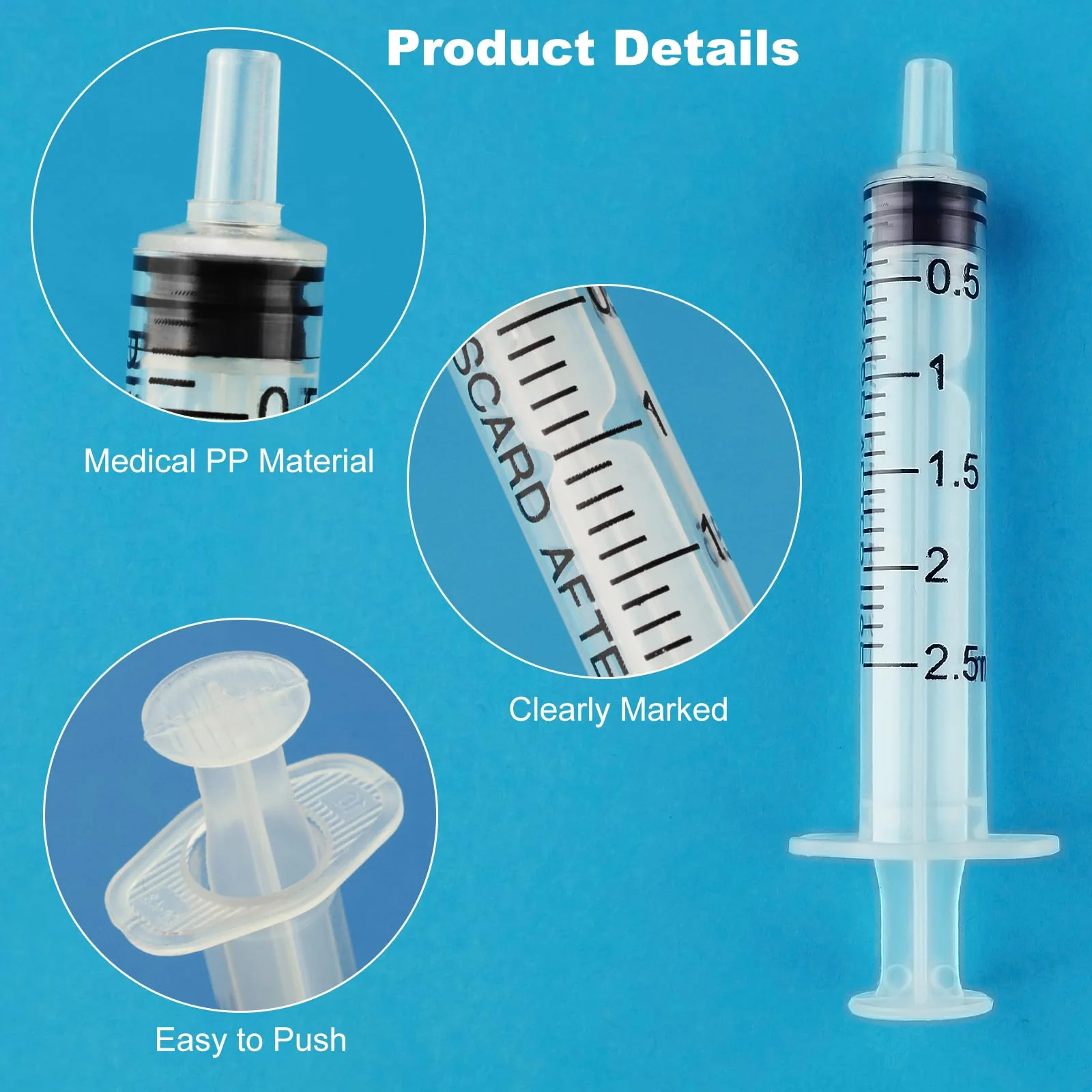 Syringes 2.5 ml, Pack of 20 Disposable Syringes Without Needle, Plastic Syringe with Sealing Cap, Colostrum Syringe, Dosing Syringe for Small Animal Feeding, Scientific Laboratories - Image 3