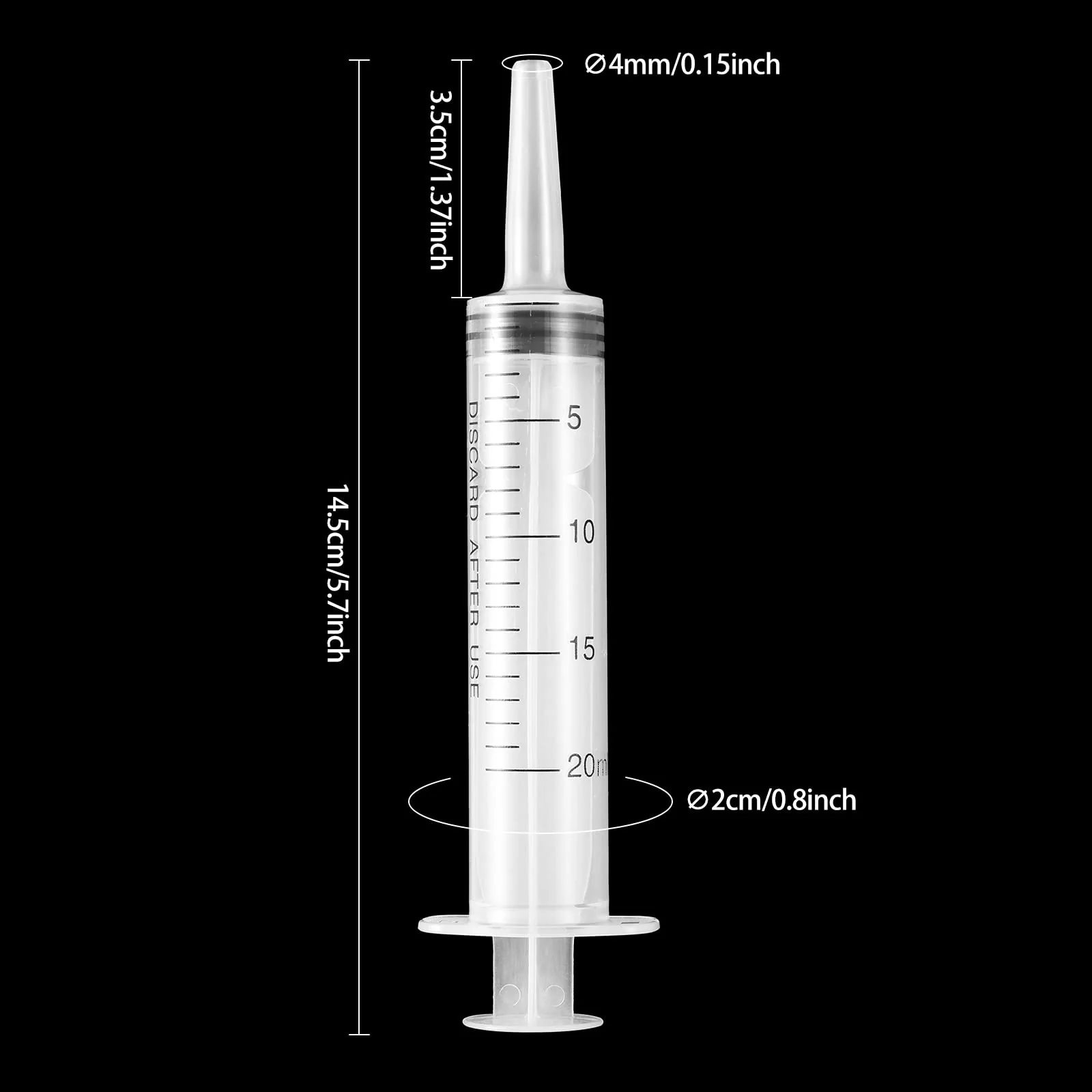 Syringes 20 ml, Pack of 5 Plastic Syringes Plastic Syringes Reusable Measuring Syringes for Scientific Laboratory Adhesive Applicator Experiments Use, Transparent - Image 2