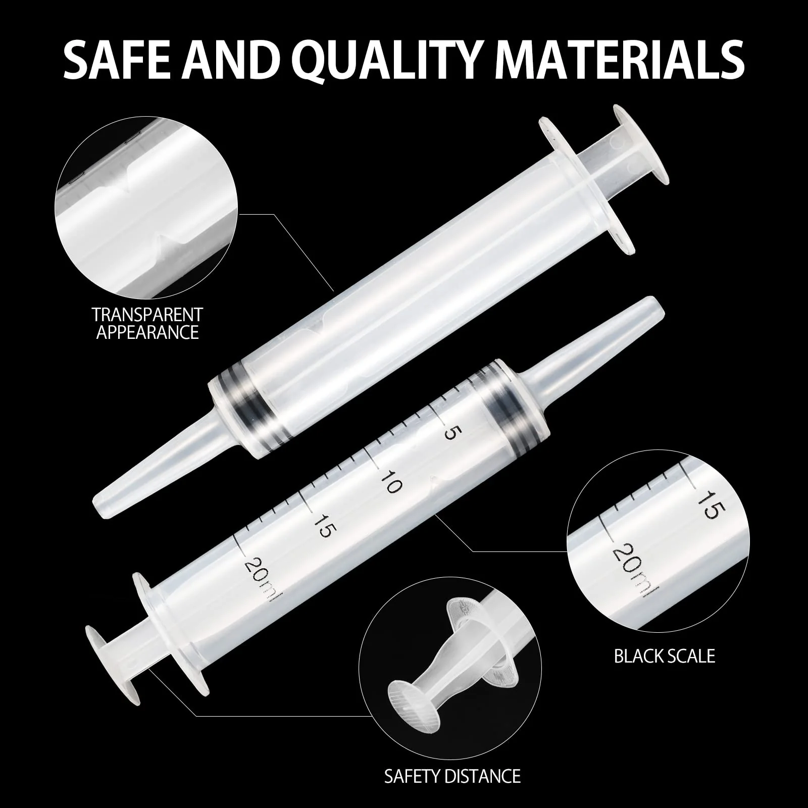 Syringes 20 ml, Pack of 5 Plastic Syringes Plastic Syringes Reusable Measuring Syringes for Scientific Laboratory Adhesive Applicator Experiments Use, Transparent - Image 3