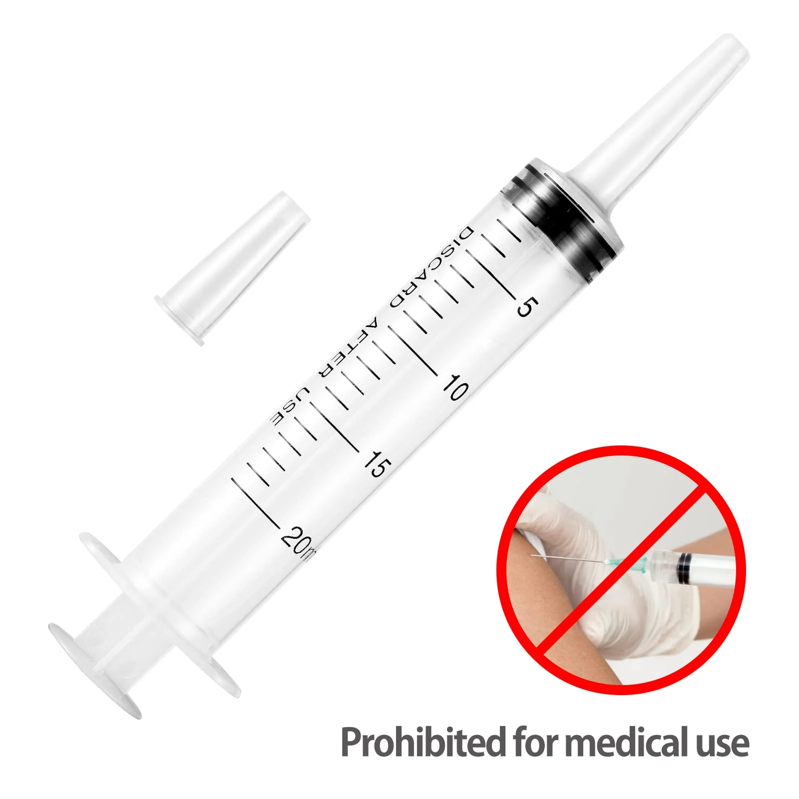 Syringes 20 ml, Pack of 5 Plastic Syringes Plastic Syringes Reusable Measuring Syringes for Scientific Laboratory Adhesive Applicator Experiments Use, Transparent - Image 4