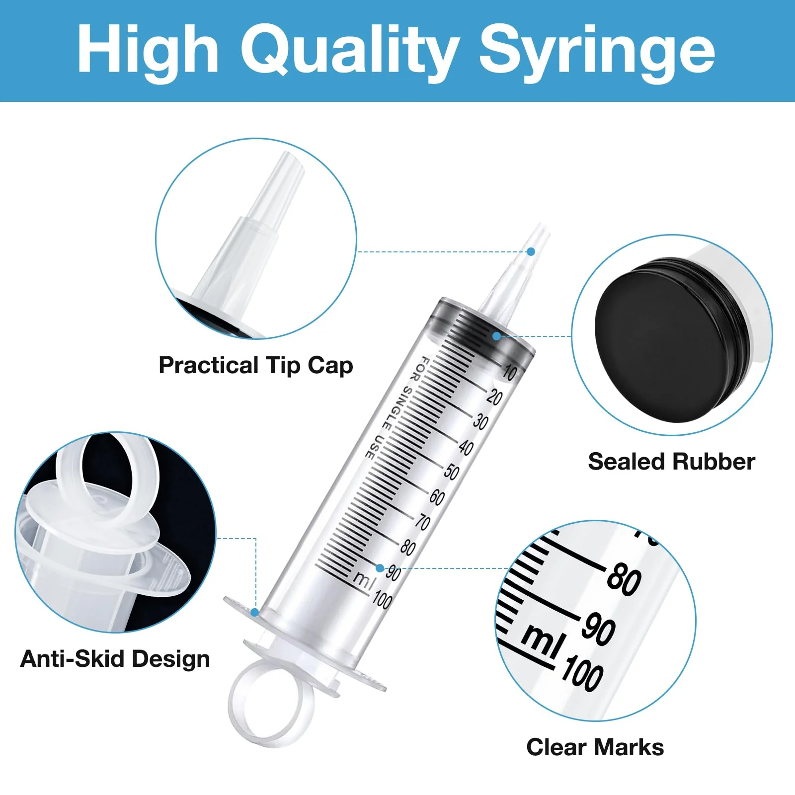 Syringes with Hose, 100 ml Syringe with 20G Needle, Blunt Disposable Syringes, Colostrum Syringes, Reusable Plastic Syringes for Laboratory, Garden and Industry - Image 3