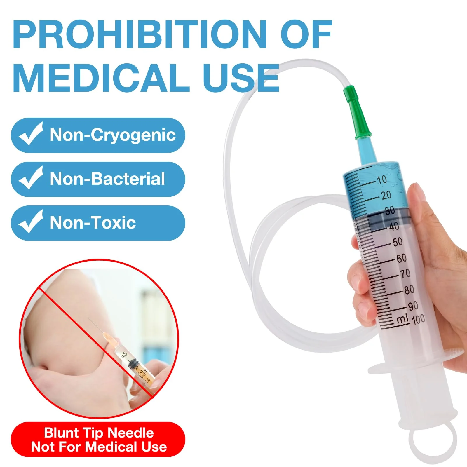 Syringes with Hose, 100 ml Syringe with 20G Needle, Blunt Disposable Syringes, Colostrum Syringes, Reusable Plastic Syringes for Laboratory, Garden and Industry - Image 4