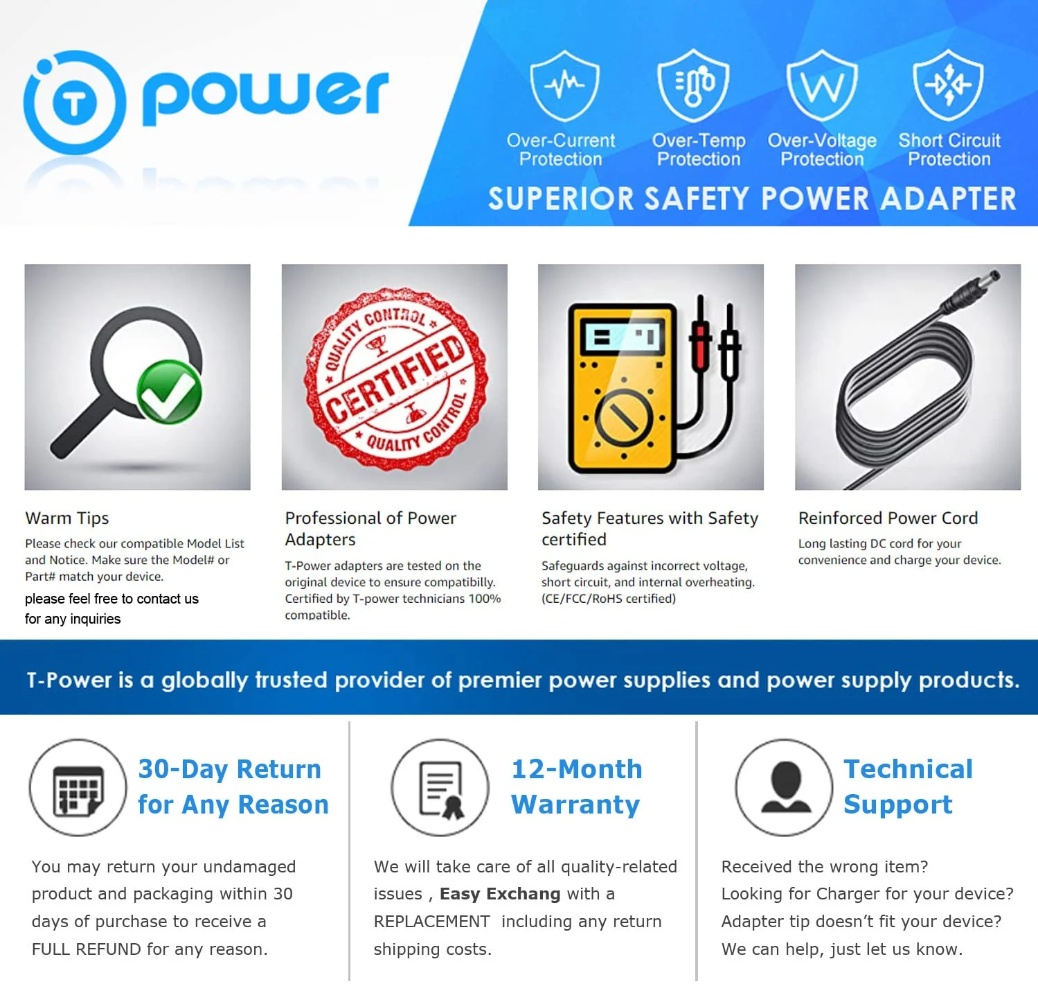 T-Power 12V Ac Dc Adapter for Korg Krome 61 88 73 88 Keyboard Workstation PA500-ORT Pa588 Pa800eX TC Helicon M50-73 MP5001005 PA800 M50 PA50 LP350 Pa50SD Krome73 Krome88 Charger Power Supply - Image 5