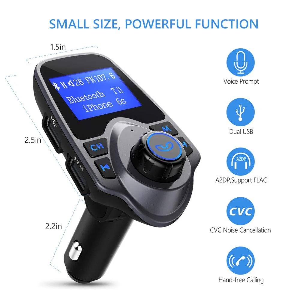 T11 Wireless Bluetooth FM Transmitter Handsfree Car Kit MP3 Player Wireless Bluetooth Adapter with Dual USB Port Car Kit - Image 3