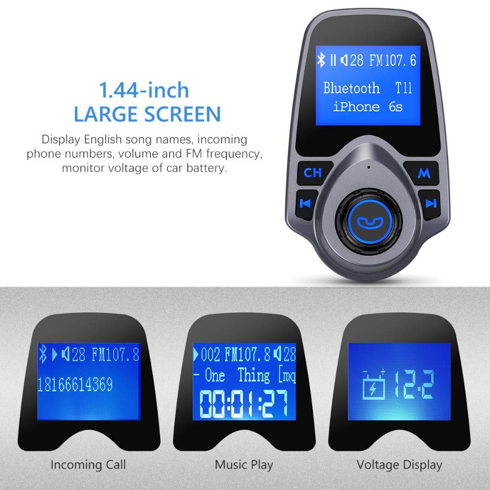 T11 Wireless Bluetooth FM Transmitter Handsfree Car Kit MP3 Player Wireless Bluetooth Adapter with Dual USB Port Car Kit - Image 4