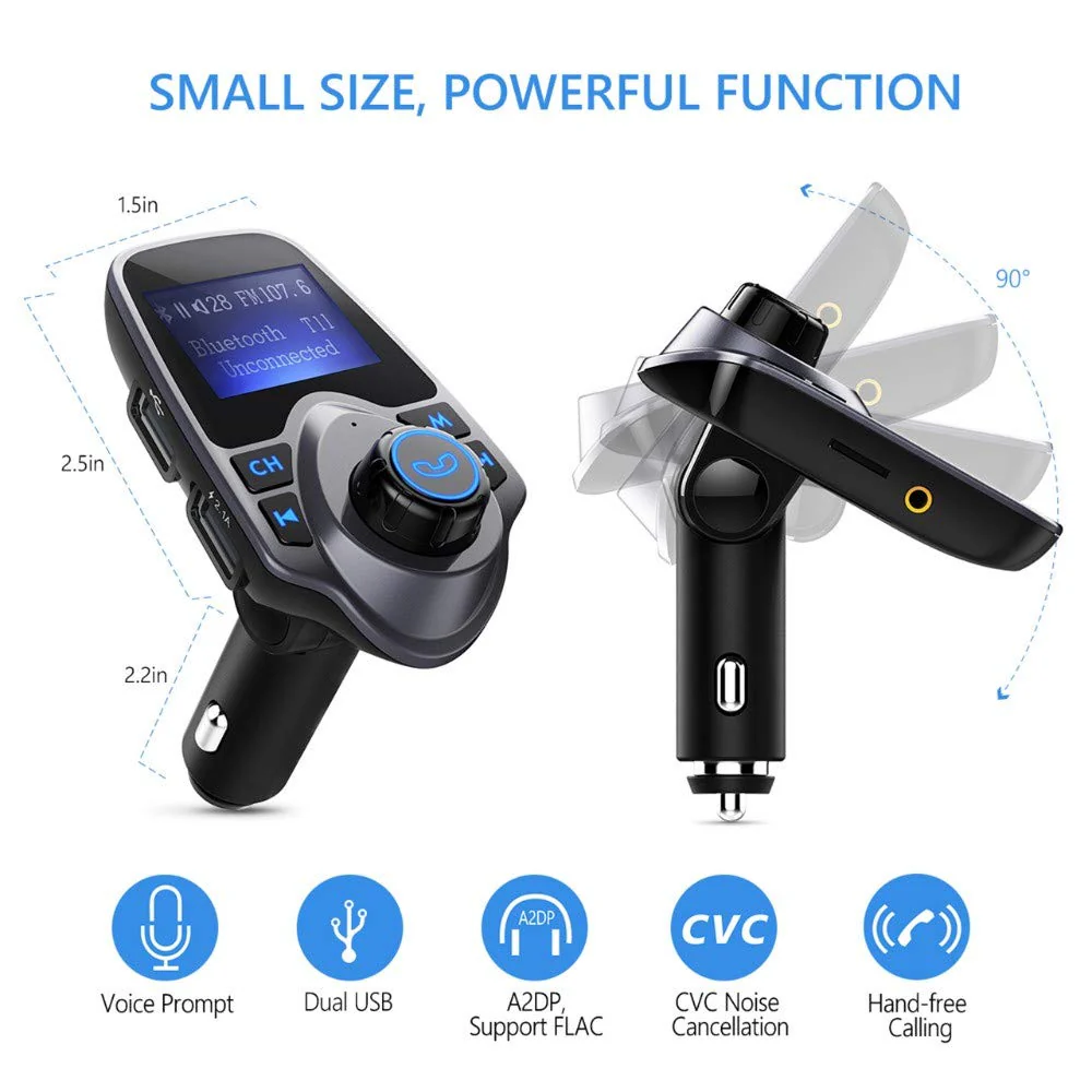 T11 Wireless Bluetooth FM Transmitter Handsfree Car Kit MP3 Player Wireless Bluetooth Adapter with Dual USB Port Car Kit - Image 5
