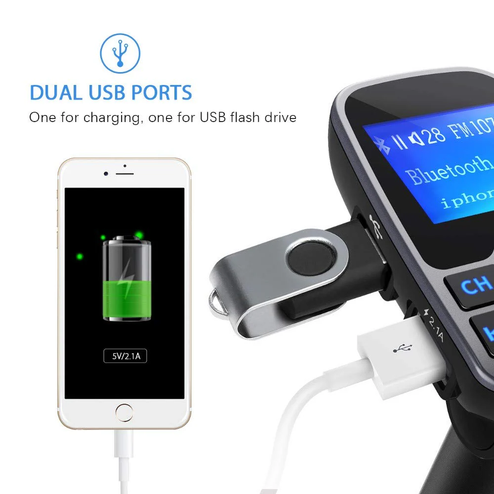 T11 Wireless Bluetooth FM Transmitter Handsfree Car Kit MP3 Player Wireless Bluetooth Adapter with Dual USB Port Car Kit - Image 6