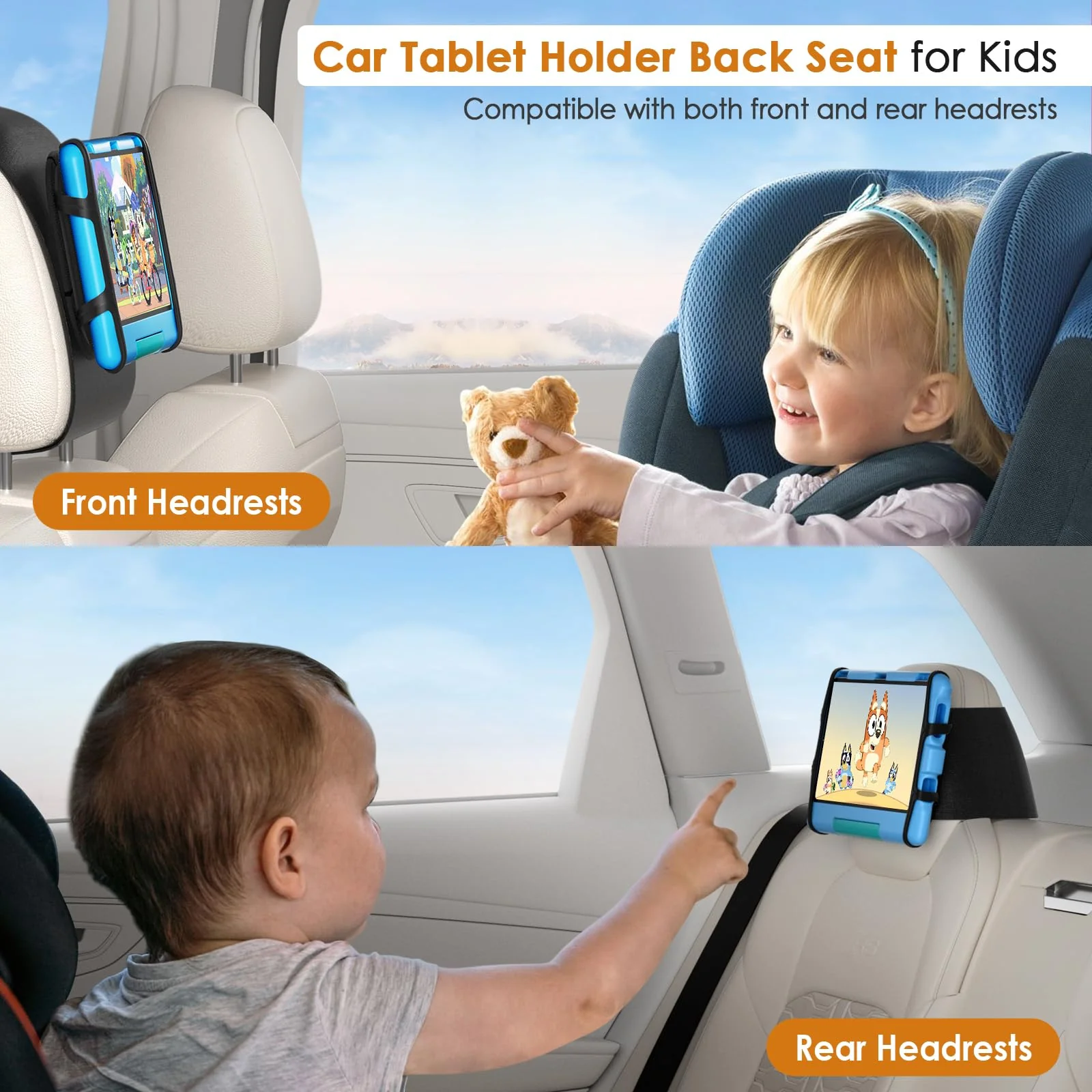 Tablet Holder for Car Headrest, [Anti-Slip] iPad Holder for Car Backseat 2024, Road Trip Essentials Adjustable Car Tablet Mount Back Seat for Kids, Fits 7-12.9'' Tablets (1 Pack Black) 1 Pack Black - Image 2