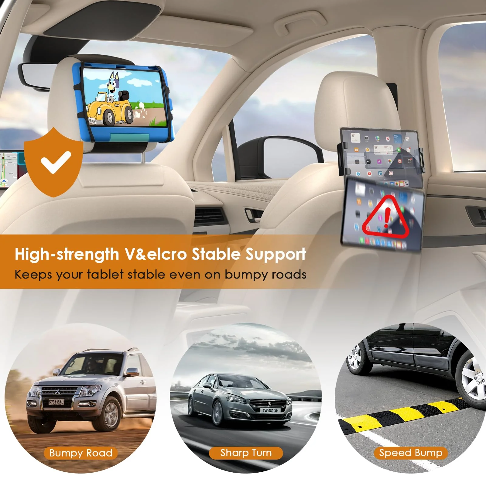 Tablet Holder for Car Headrest, [Anti-Slip] iPad Holder for Car Backseat 2024, Road Trip Essentials Adjustable Car Tablet Mount Back Seat for Kids, Fits 7-12.9'' Tablets (1 Pack Black) 1 Pack Black - Image 5