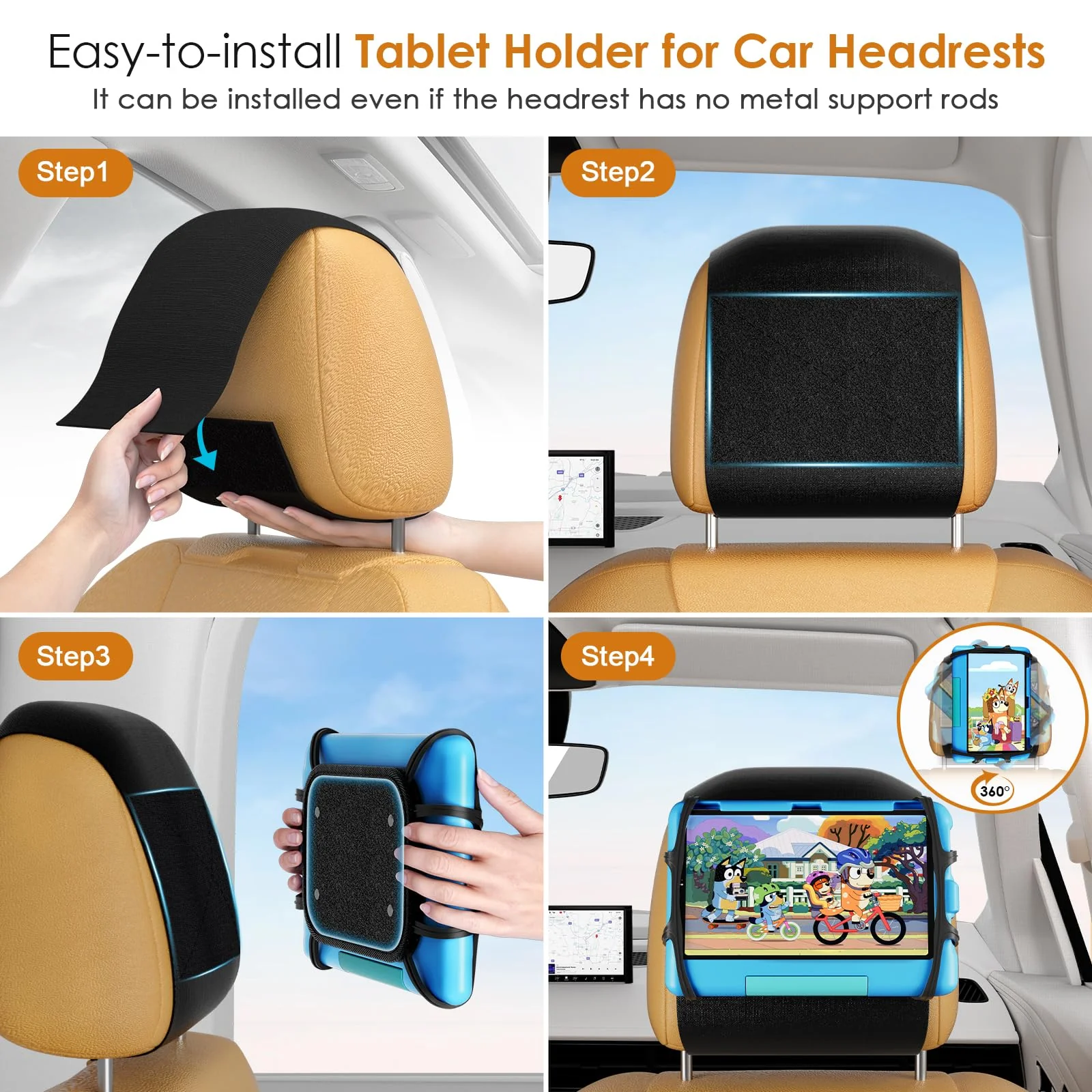 Tablet Holder for Car Headrest, [Anti-Slip] iPad Holder for Car Backseat 2024, Road Trip Essentials Adjustable Car Tablet Mount Back Seat for Kids, Fits 7-12.9'' Tablets (1 Pack Black) 1 Pack Black - Image 6
