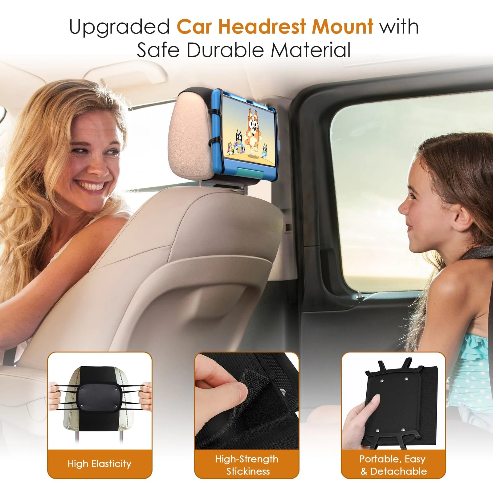 Tablet Holder for Car Headrest, [Anti-Slip] iPad Holder for Car Backseat 2024, Road Trip Essentials Adjustable Car Tablet Mount Back Seat for Kids, Fits 7-12.9'' Tablets (1 Pack Black) 1 Pack Black - Image 7