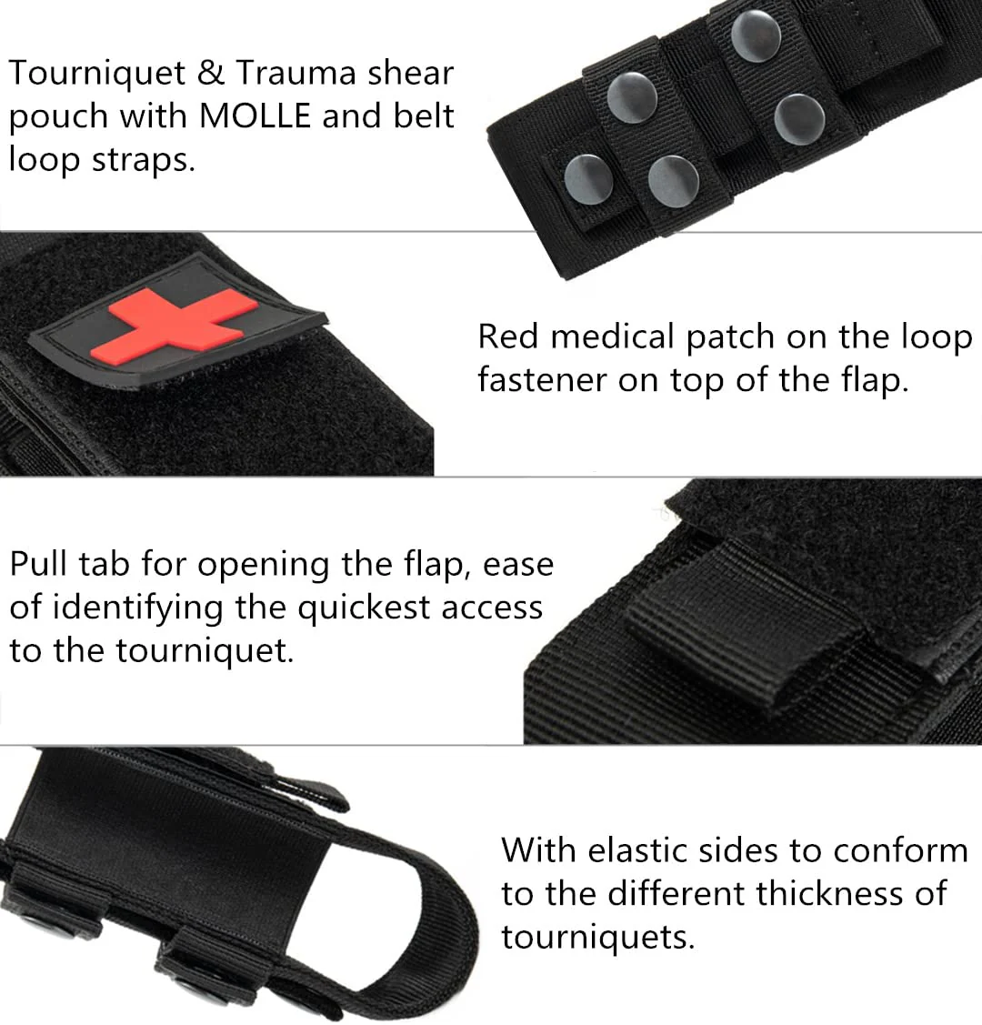Tactical Molle Tourniquet Holder, Portable TQ Military First Aid Equipment Case & Trauma Medical Shear Pouch Black - Image 3