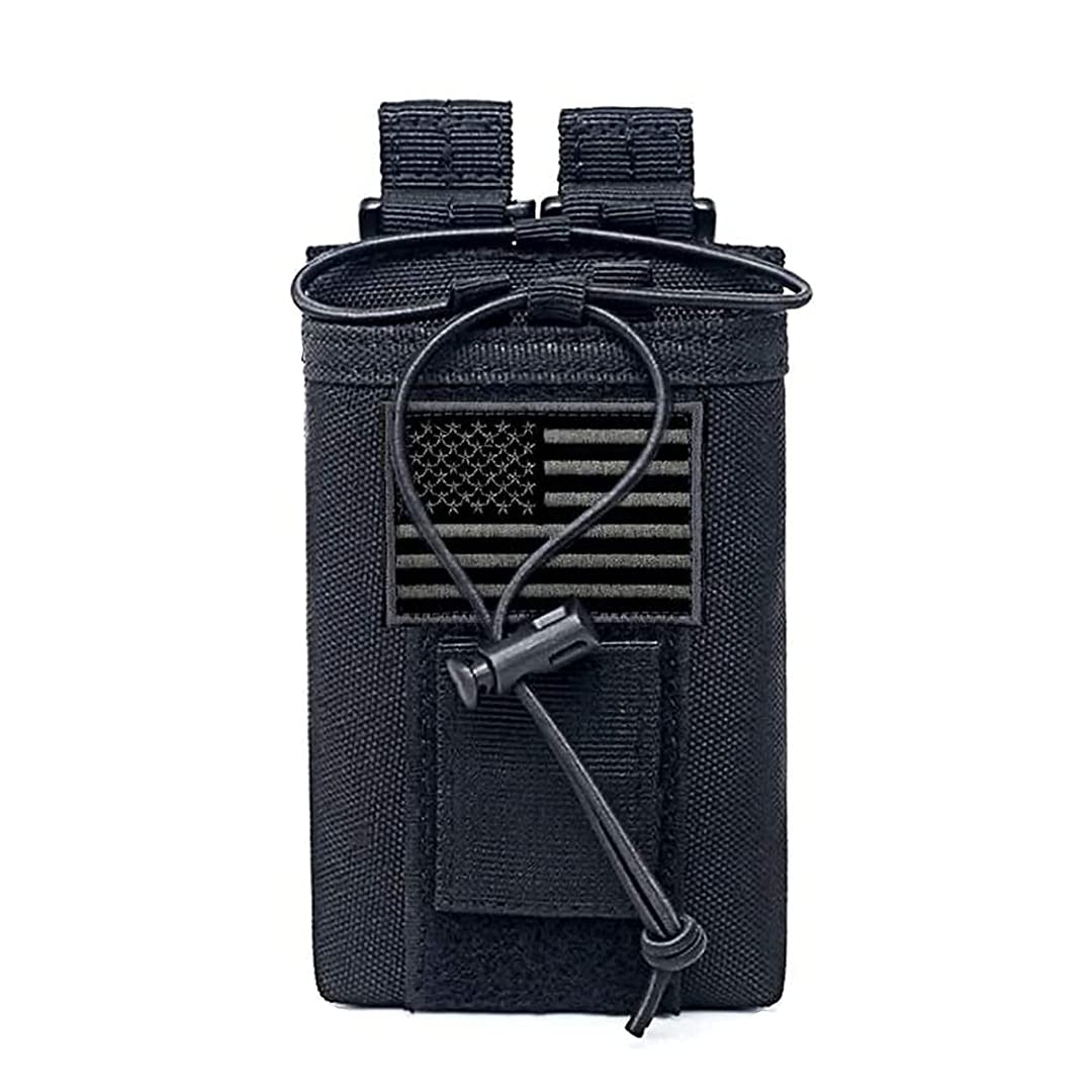 Tactical Radio Holder Molle Radio Pouch Case Heavy Duty Radios Holster Bag for Two Ways Walkie Talkies Adjustable Storage with 1 Pack Patch(Black) Black - Image 2