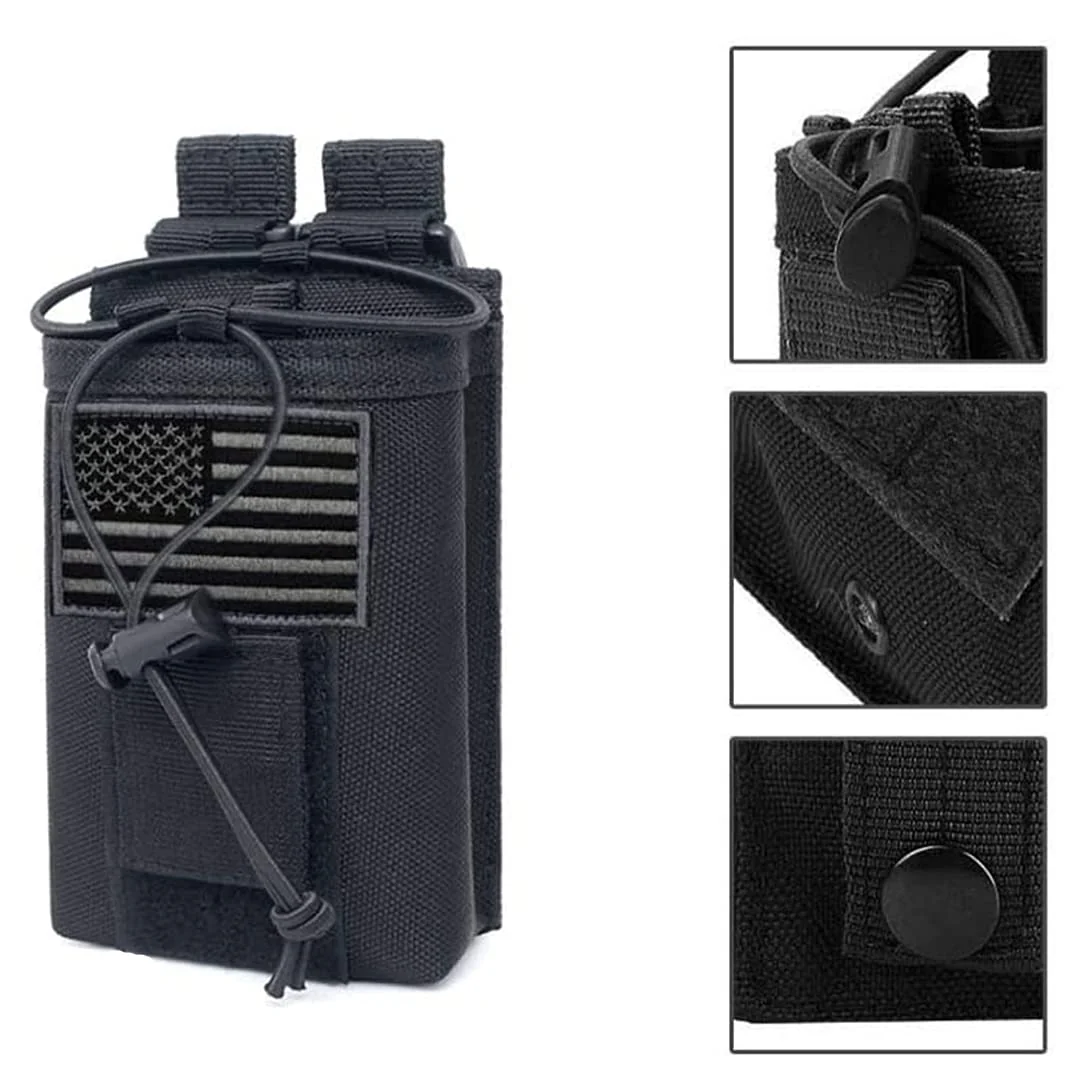 Tactical Radio Holder Molle Radio Pouch Case Heavy Duty Radios Holster Bag for Two Ways Walkie Talkies Adjustable Storage with 1 Pack Patch(Black) Black - Image 5