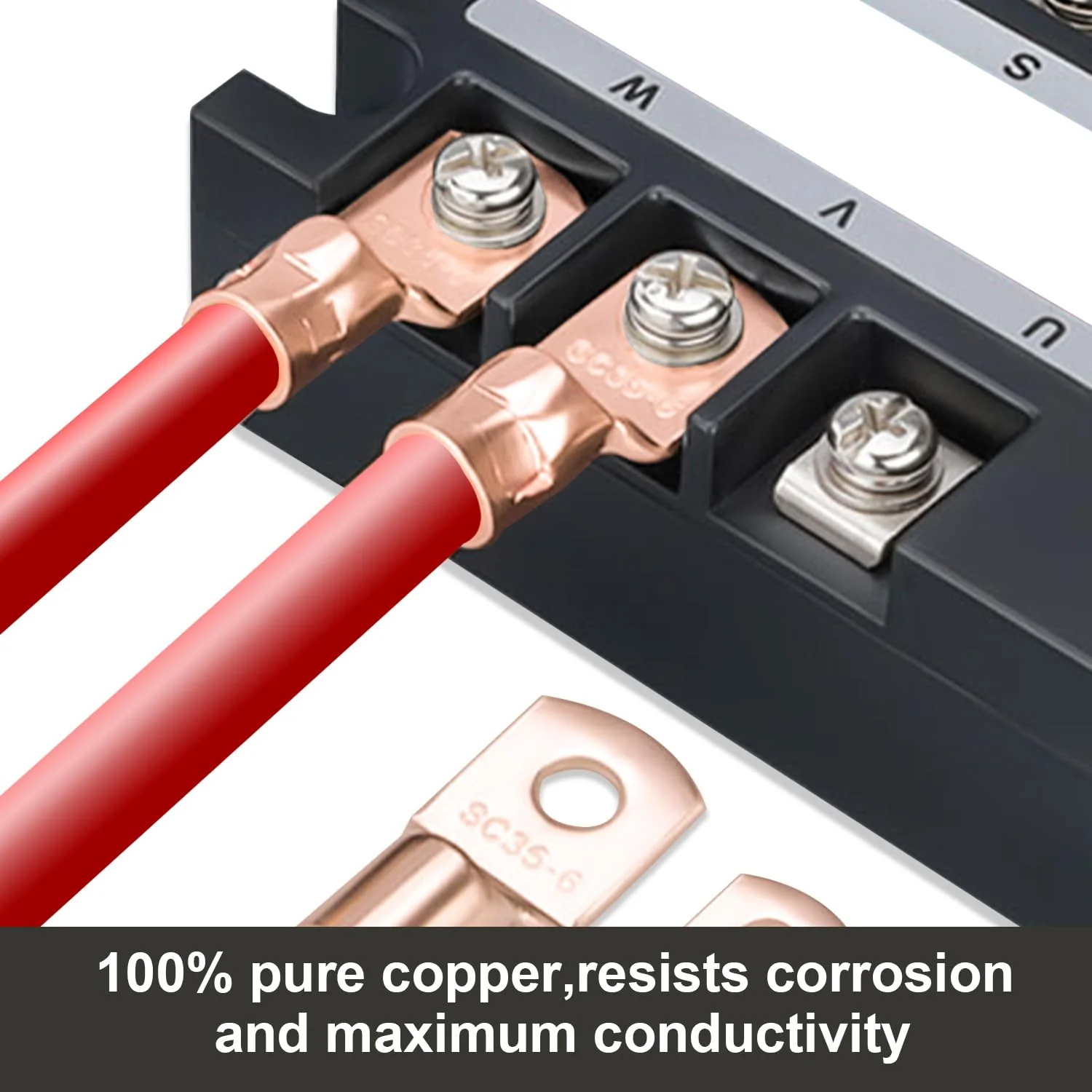 Taiss 110PCS Copper Wire Lugs,Battery lugs AWG 2/4/6/8/10/12/14/16 Gauge Copper lugs Assortment,Battery Cable Ends Copper Ring Terminals Connectors with Heat Shrink - Image 5