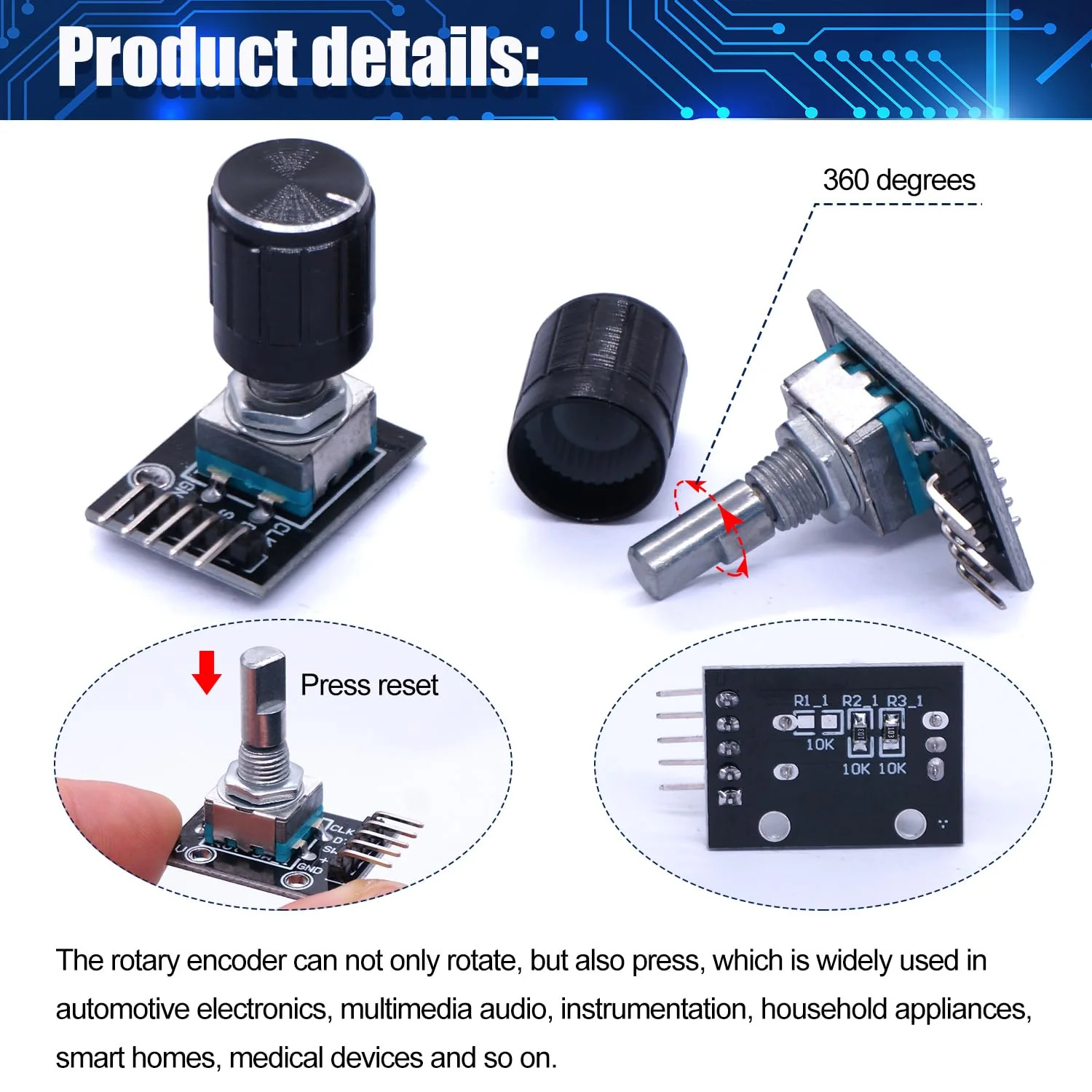 Taiss KY-040 Rotary Encoder Module KY-040 360 Degree Rotary Encoder Switch with Push Button for Automotive Electronics Multimedia Audio KY-040 Pack of 5 - Image 5