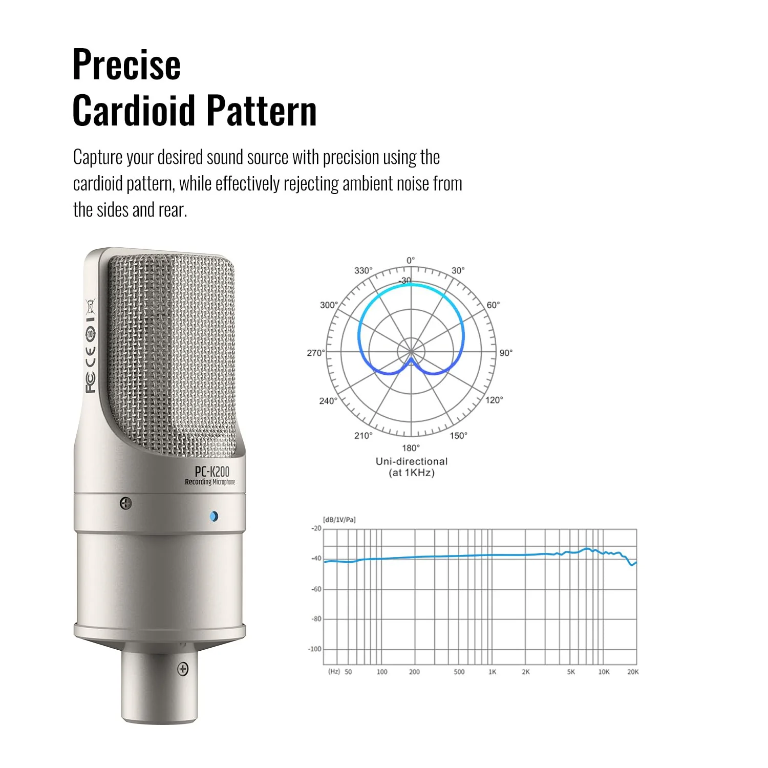 TAKSTAR XLR Condenser Microphone, PC-K200 II Recording Cardioid Mic with Ultra-Low Self-Noise, Balanced Sound, Power Indicator, Studio Singing Microphone for Live Streaming, Gaming, Broadcast - Image 2