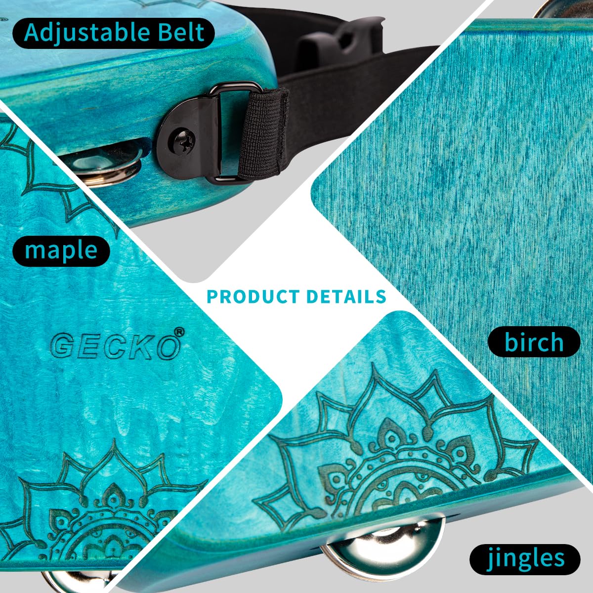 Tambourine Cajon Drum with Jingles, Wearable Strap, Storage Bag, Handheld Percussion Instrument, Portable Cajon for Rhythm Practice & Live Performance (Blue) Blue - Image 4
