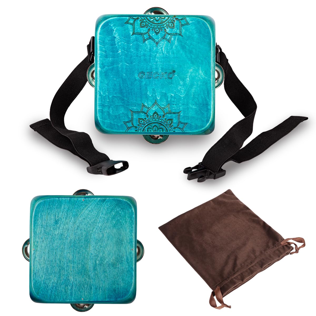 Tambourine Cajon Drum with Jingles, Wearable Strap, Storage Bag, Handheld Percussion Instrument, Portable Cajon for Rhythm Practice & Live Performance (Blue) Blue - Image 7