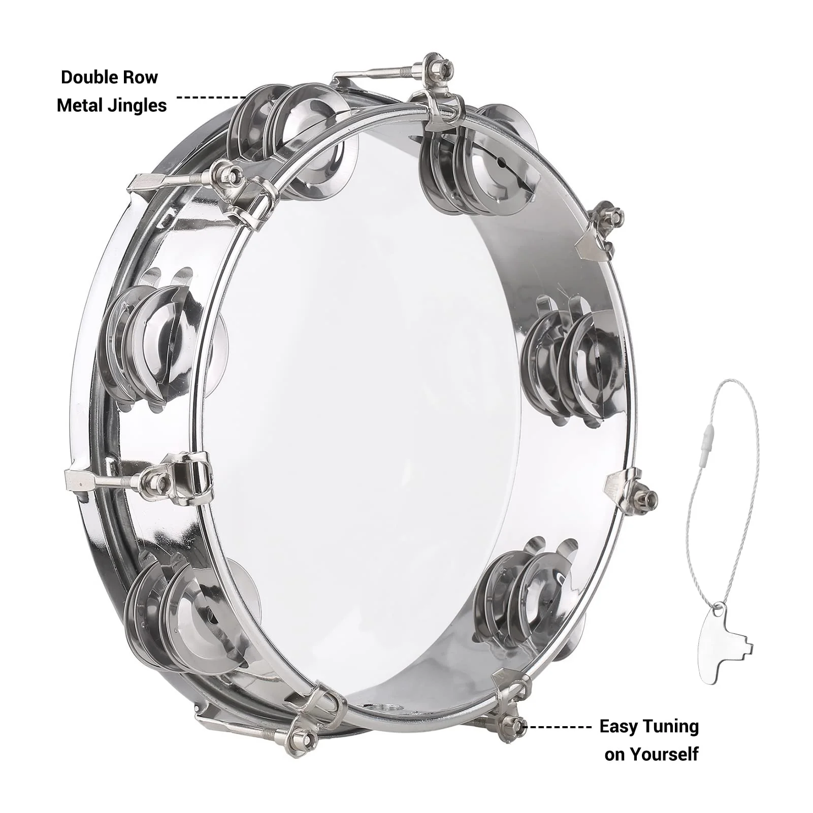 Tambourine, Handbell, Jingle Bell Double Row Metal Cymbals Drum Instrument, Handheld Percussion for Dancing, Singing, Karaoke, Music Class (8-inch) 8-inch - Image 6