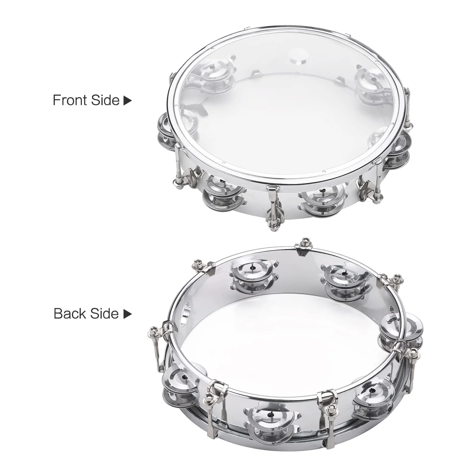 Tambourine, Handbell, Jingle Bell Double Row Metal Cymbals Drum Instrument, Handheld Percussion for Dancing, Singing, Karaoke, Music Class (8-inch) 8-inch - Image 7