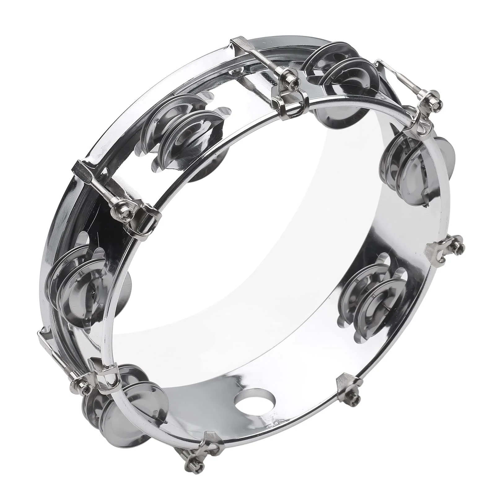 Tambourine, Handbell, Jingle Bell Double Row Metal Cymbals Drum Instrument, Handheld Percussion for Dancing, Singing, Karaoke, Music Class (8-inch) 8-inch - Image 9