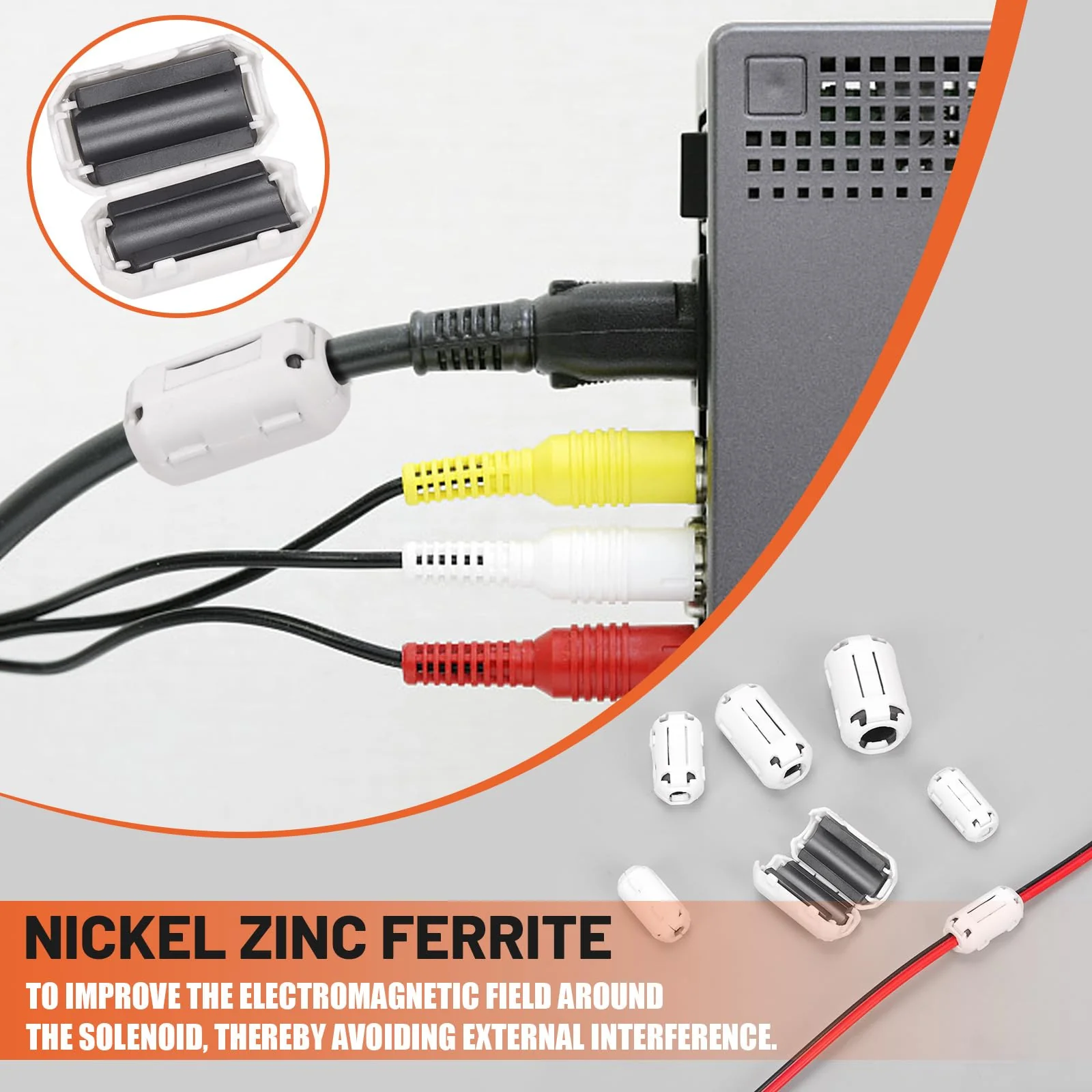 Tanstic 28Pcs White Clip-on Ferrite Ring Core RFI EMI Noise Suppressor Cable Clip for 3.5mm 5mm 7mm 9mm 13mm Diameter Cable - Image 4