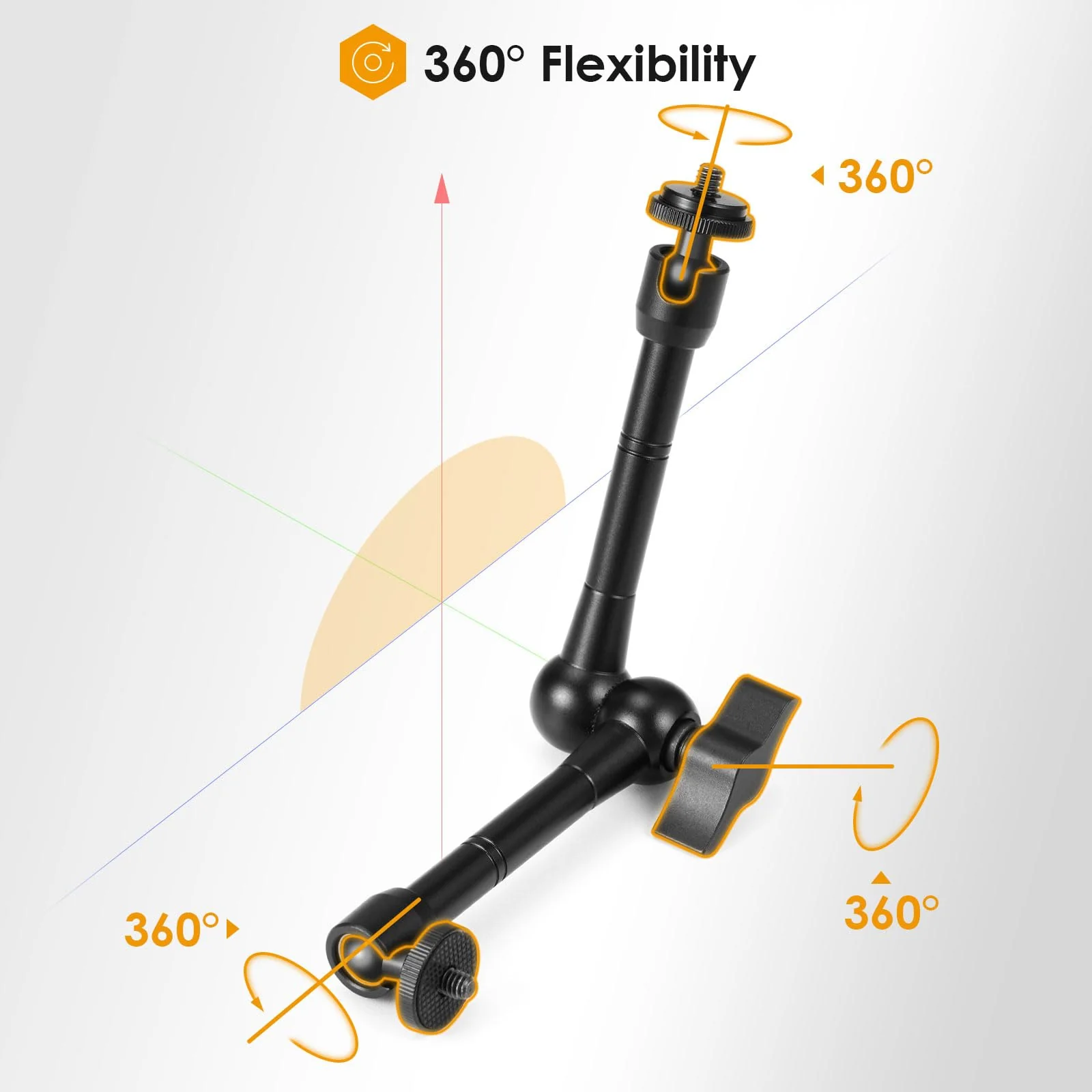 TARION Magic Arm with Super Clamp - 11in/28cm Adjustable Articulating Friction Camera Mount & Clamp with 1/4"" and 3/8"" Thread for LCD Monitor LED Light Flash Light Phone Action Cam, Black - Image 2