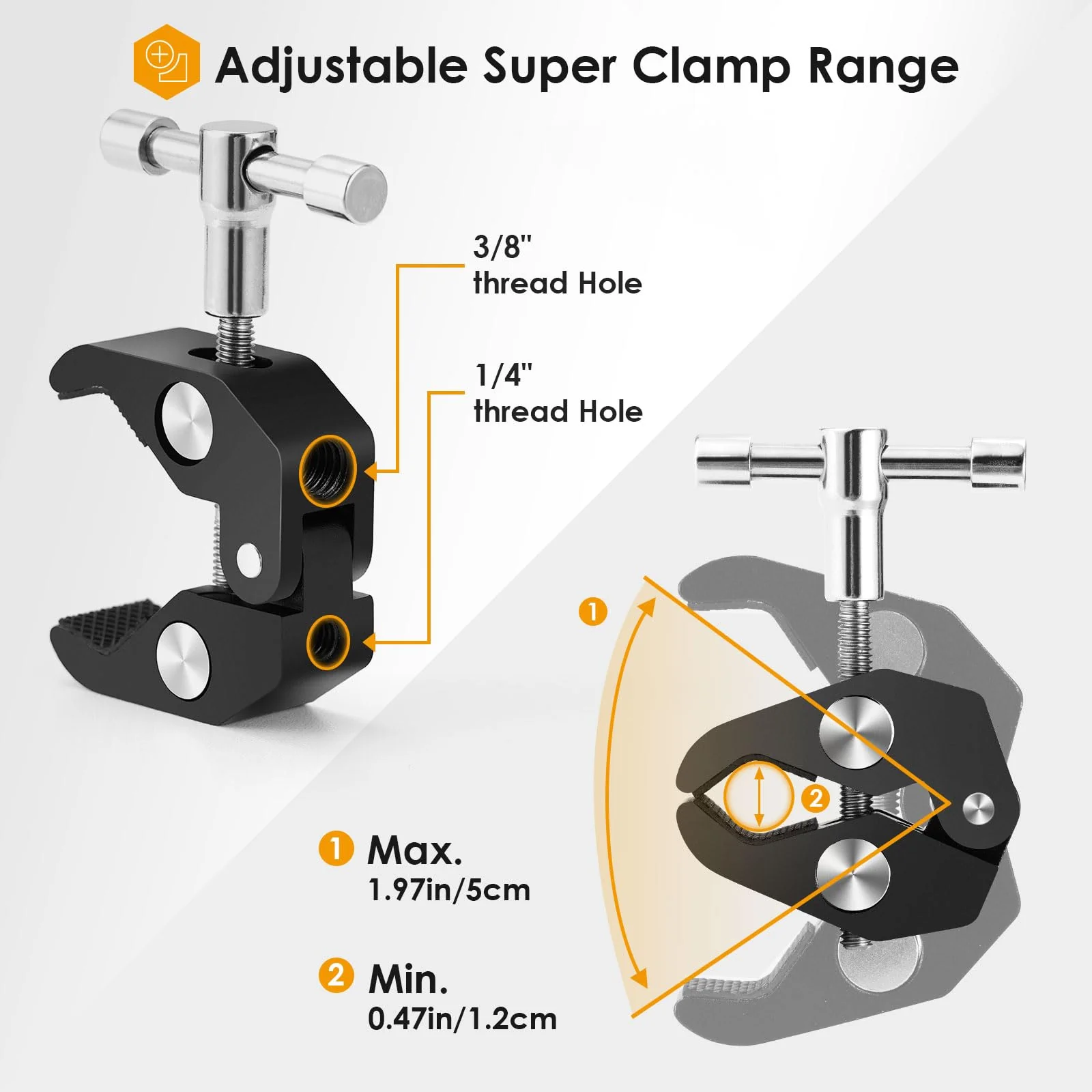 TARION Magic Arm with Super Clamp - 11in/28cm Adjustable Articulating Friction Camera Mount & Clamp with 1/4"" and 3/8"" Thread for LCD Monitor LED Light Flash Light Phone Action Cam, Black - Image 3